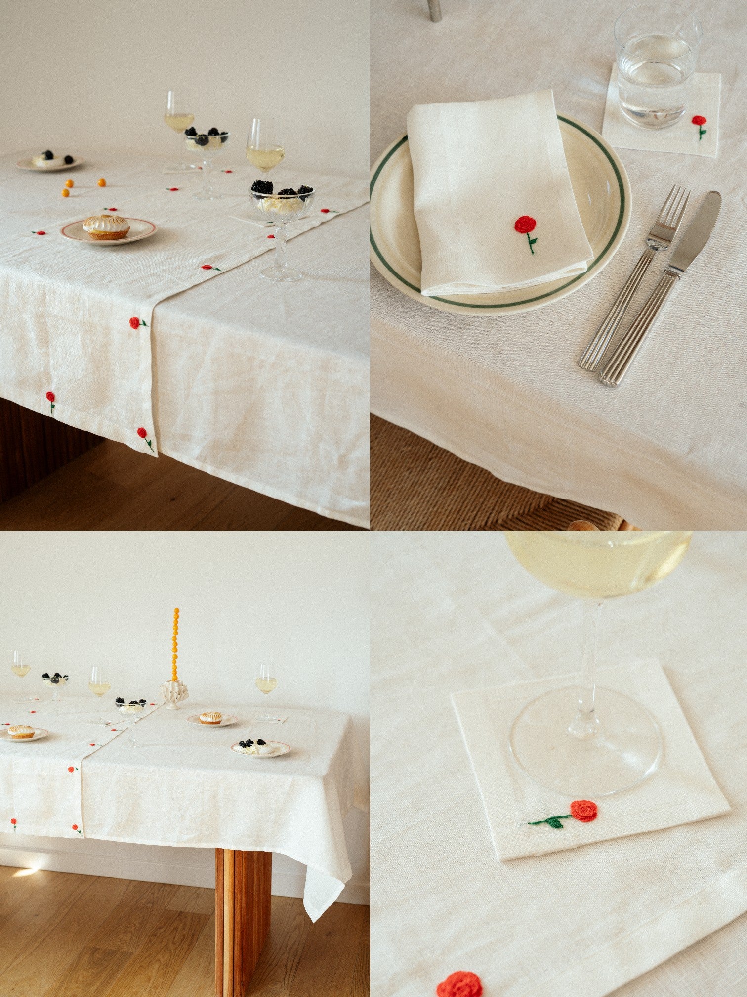 Rose Embroidery Set of 4