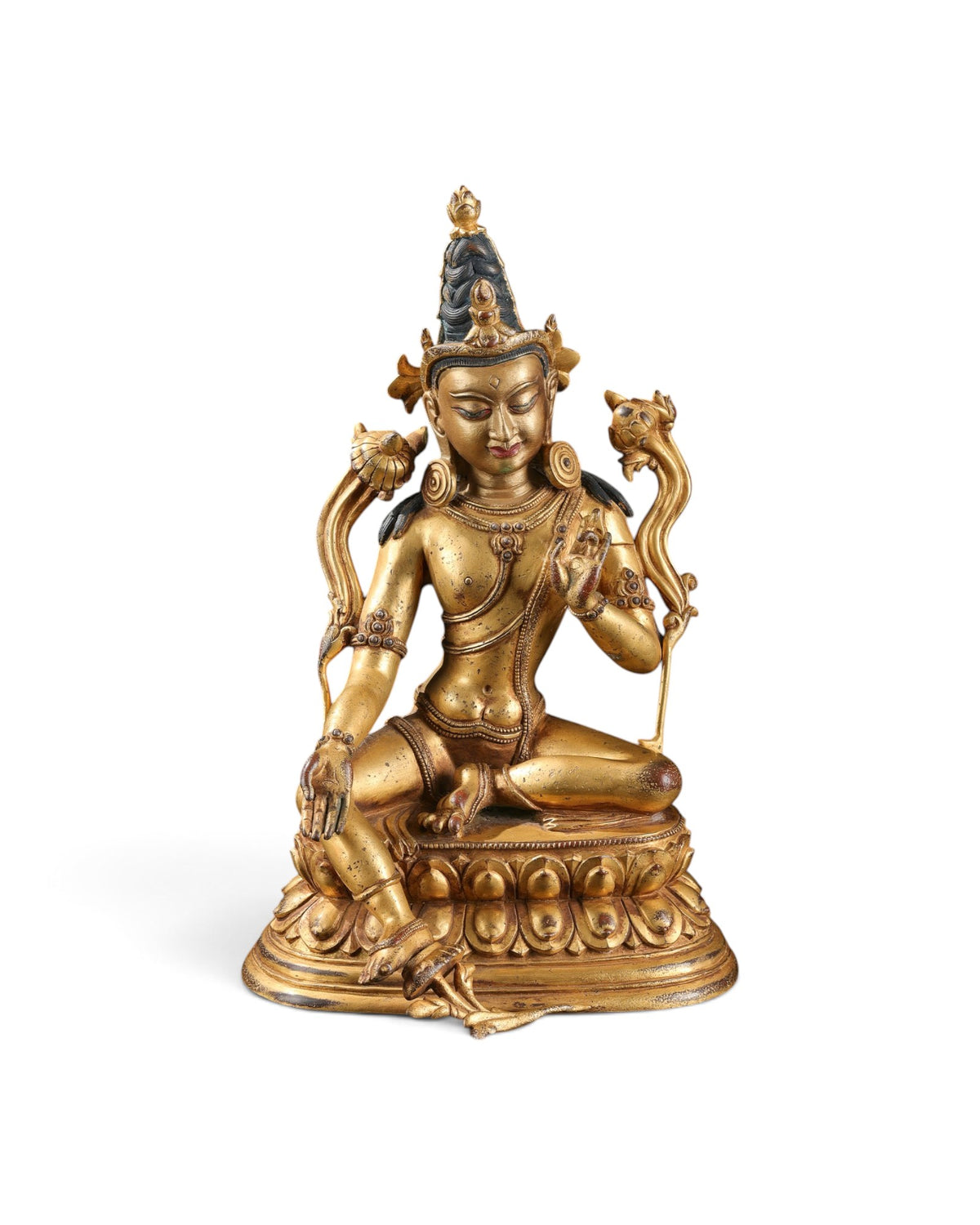 Old Chinese Gild Buddhism Sit Green Tara Mahayana Buddhism Statue