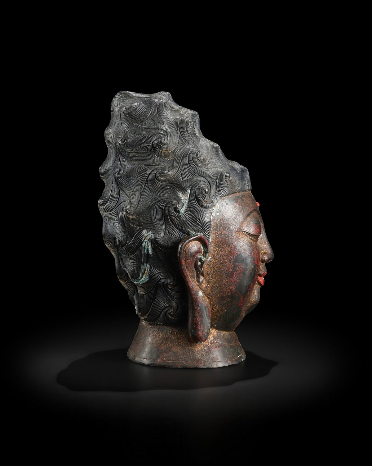Old China Buddhism Bronze Guanyin Kwan-Yin Guan Yin Buddha Head Statue