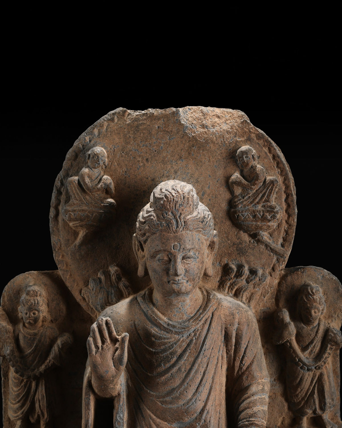 Rare Gandhara Stone Schist with Buddha Carved Scenes on Both Sides