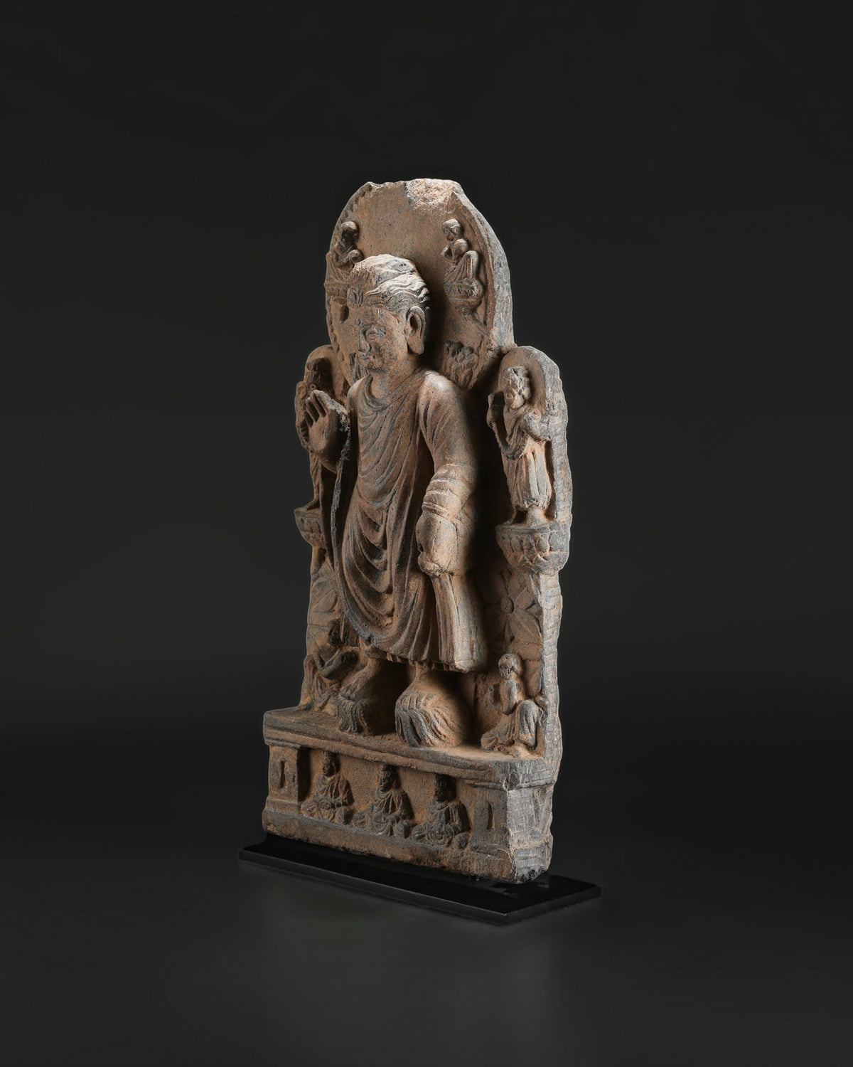 Rare Gandhara Stone Schist with Buddha Carved Scenes on Both Sides