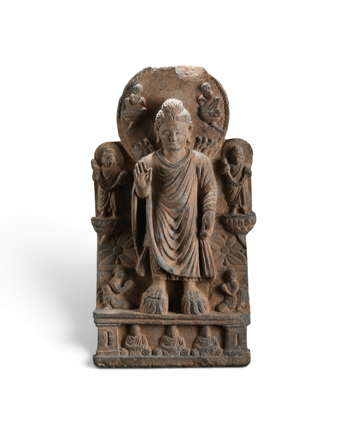 Rare Gandhara Stone Schist with Buddha Carved Scenes on Both Sides