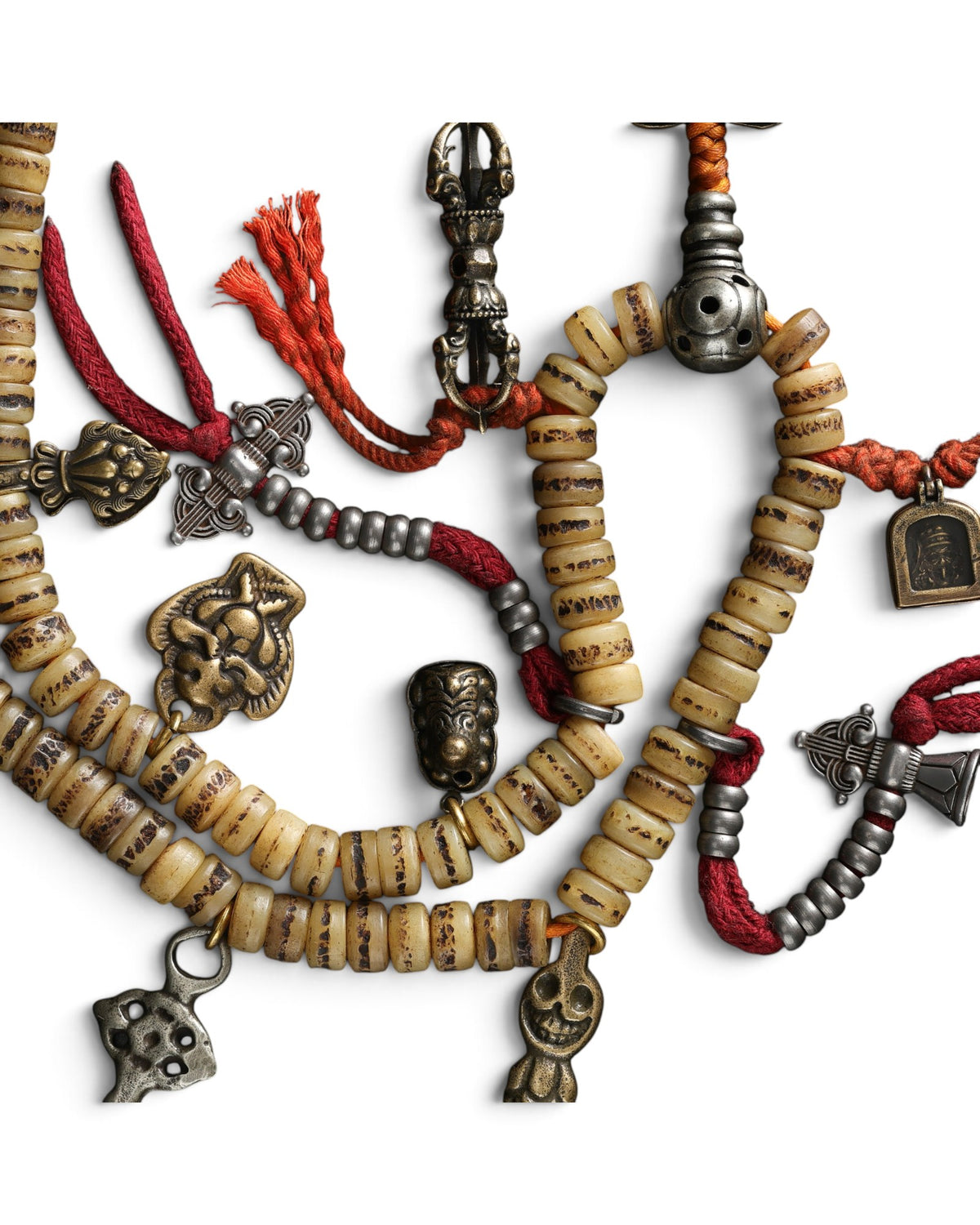 Tibetan Buddhism Mala Bone Prayer Beads Counter with Protective Amulets