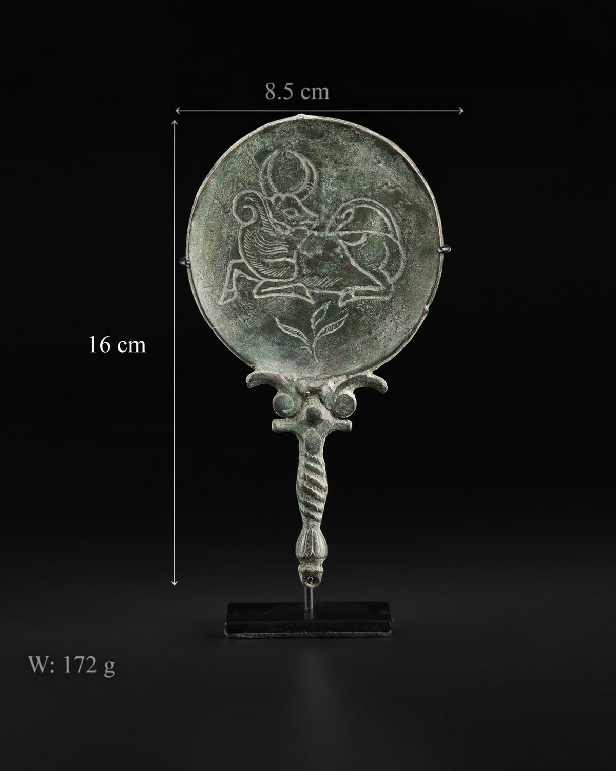 Near Eastern Luristan Antique Bronze Mirror Animal Figure Collectables