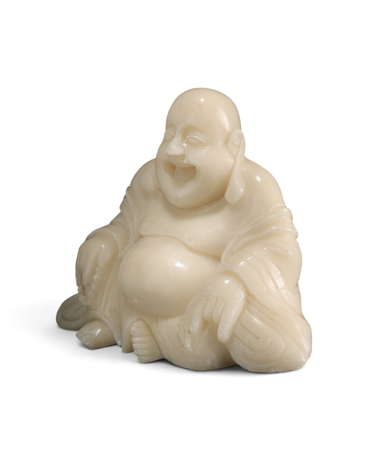Chinese Carved White Stone Laughing Buddha Figure