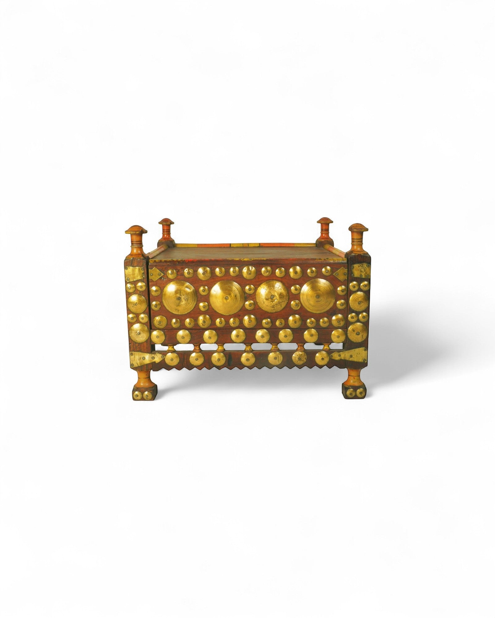 Early 20th-Century Punjab Brass-Studded Tea Table