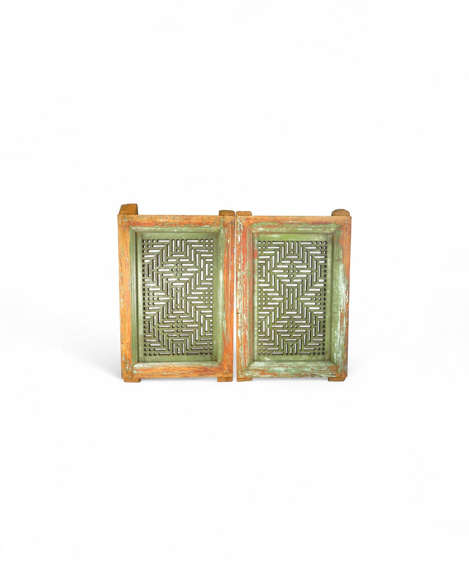 Pair of Punjabi Lattice Windows with Original Paint — 19th Century