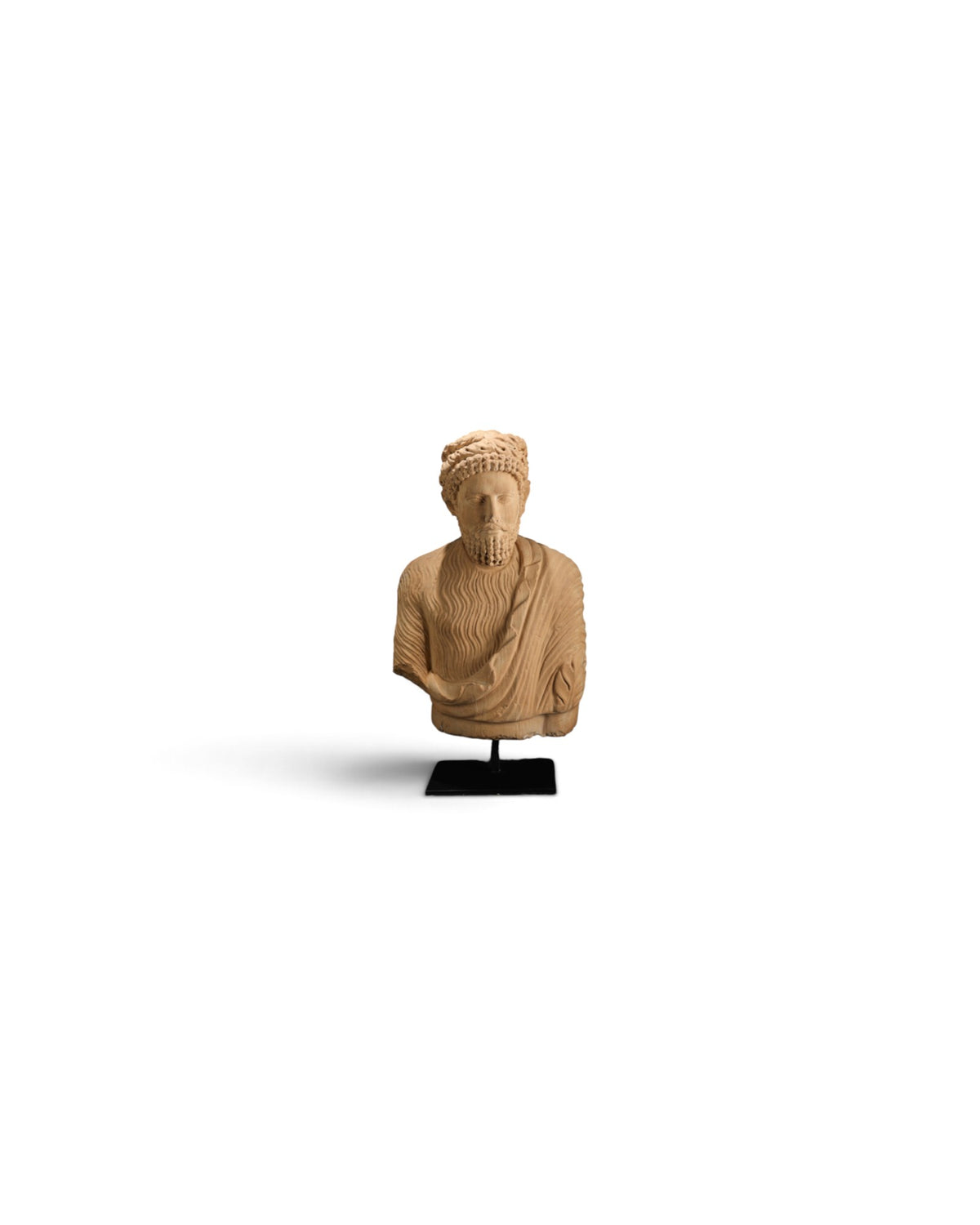 Ancient Greco Roman Large Stone Bust of Bearded Man Sculpture