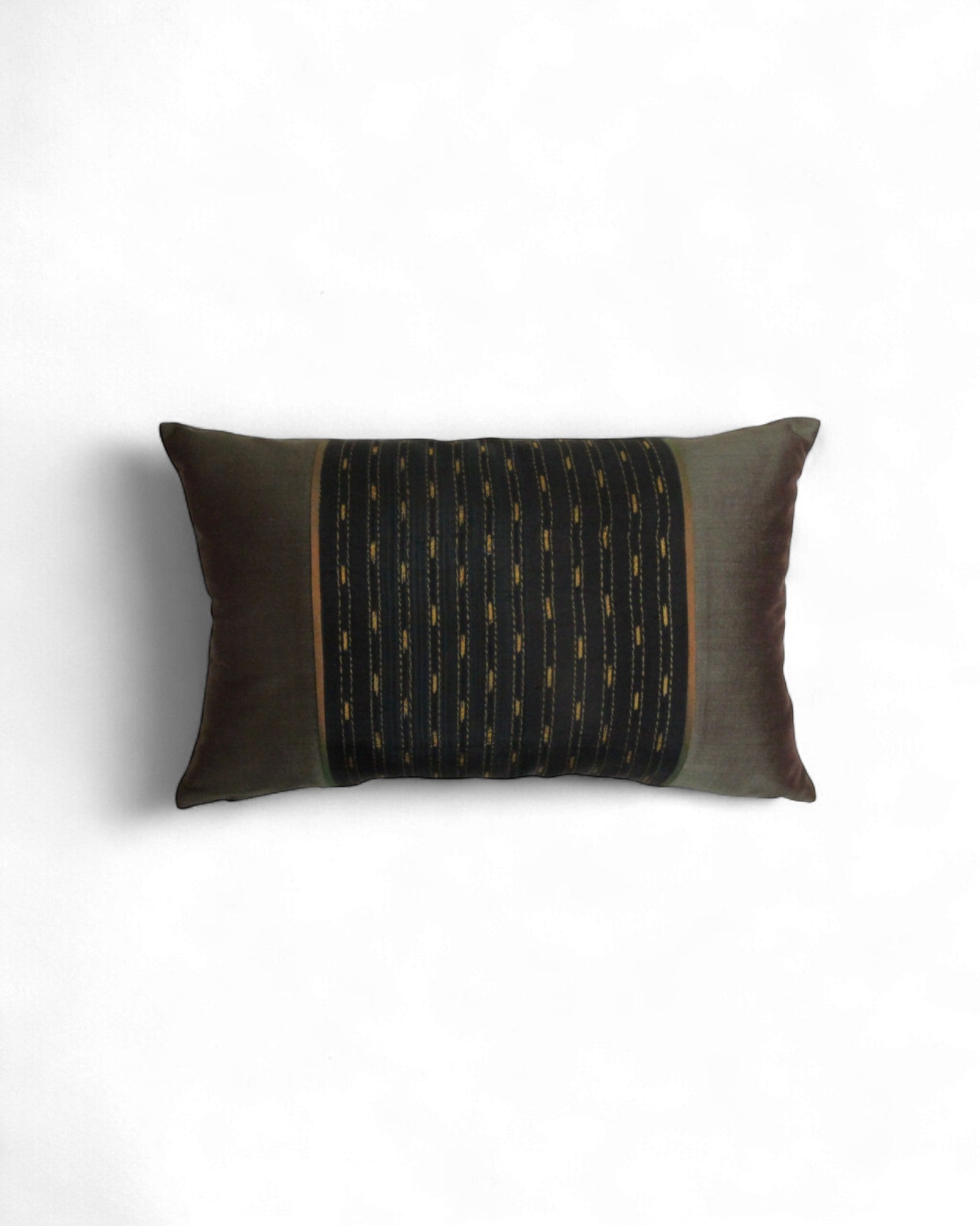 Rectangular Thai Textile Cushions – Indigo, Black Silk, and Sunset Orange - Set of 3