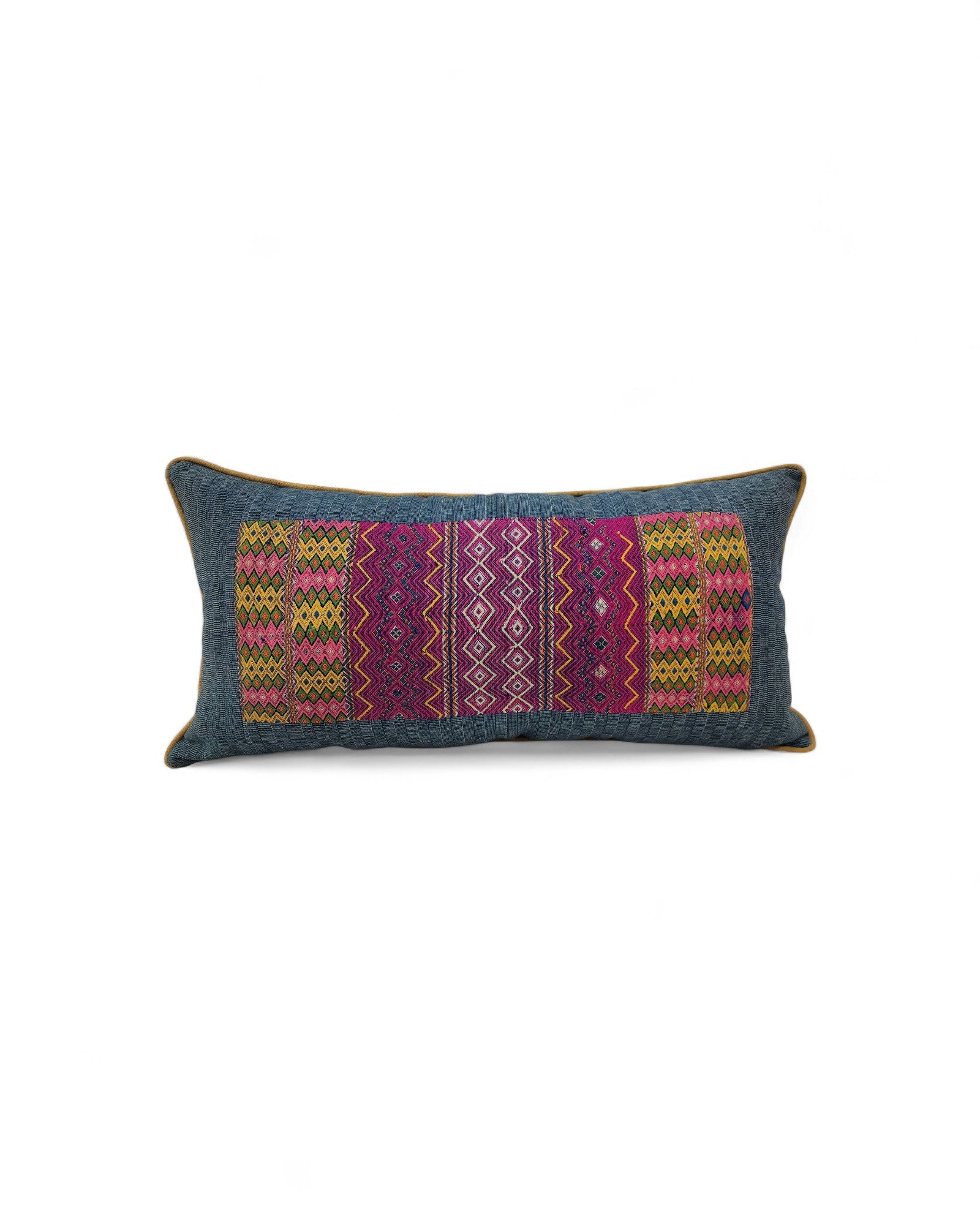 Hilltribe Embroidered Lumbar Cushion in Indigo Blue