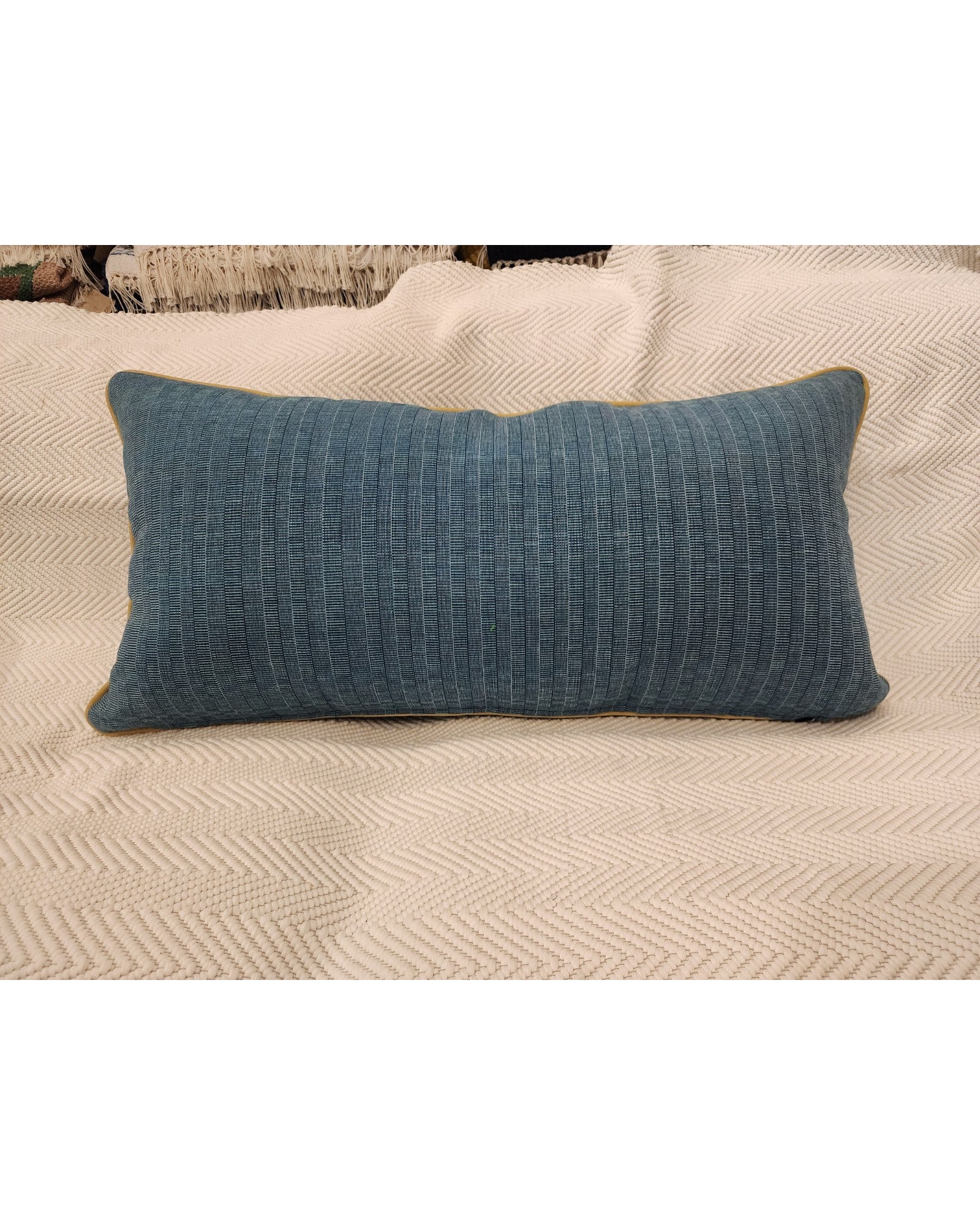 Hilltribe Embroidered Lumbar Cushion in Indigo Blue