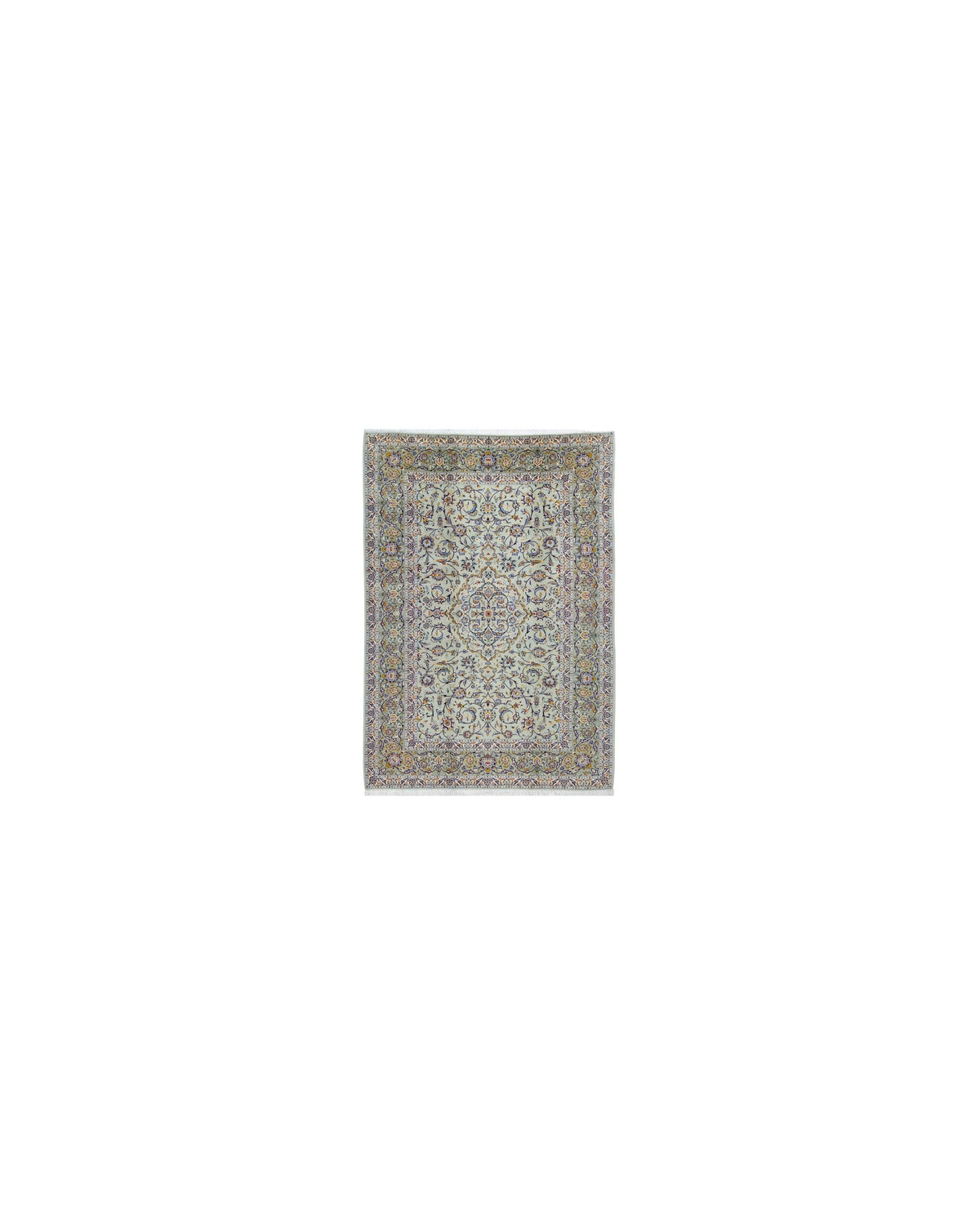 Persian Kashan Rug – Floral Medallion, Sage Green | 310 x 220cm