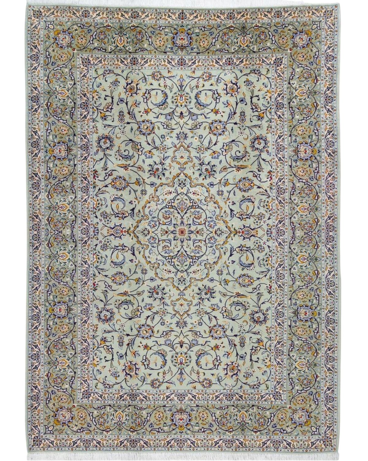Persian Kashan Rug – Floral Medallion, Sage Green | 310 x 220cm