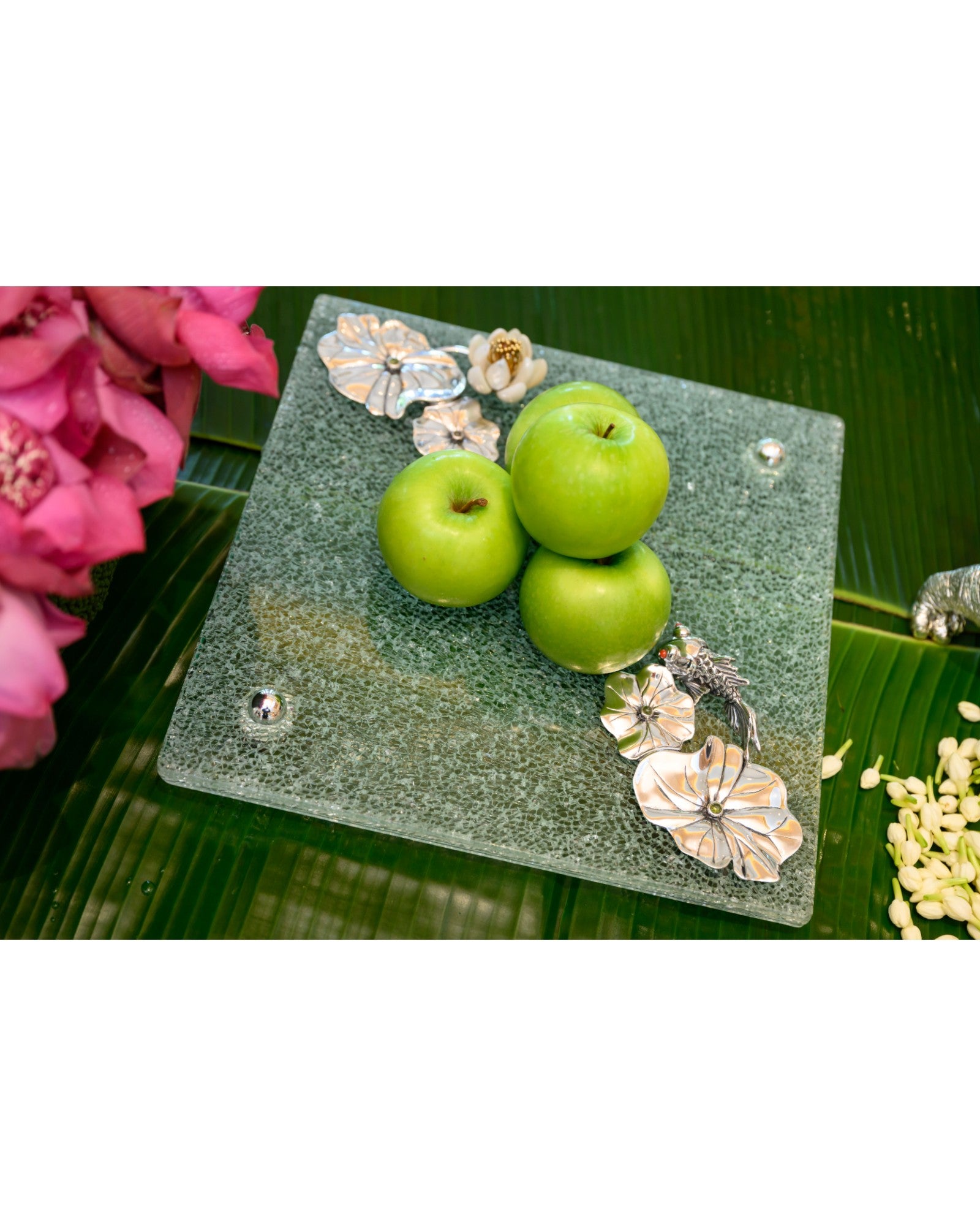 Glass Plate with Goldfish & Lotus Leaves