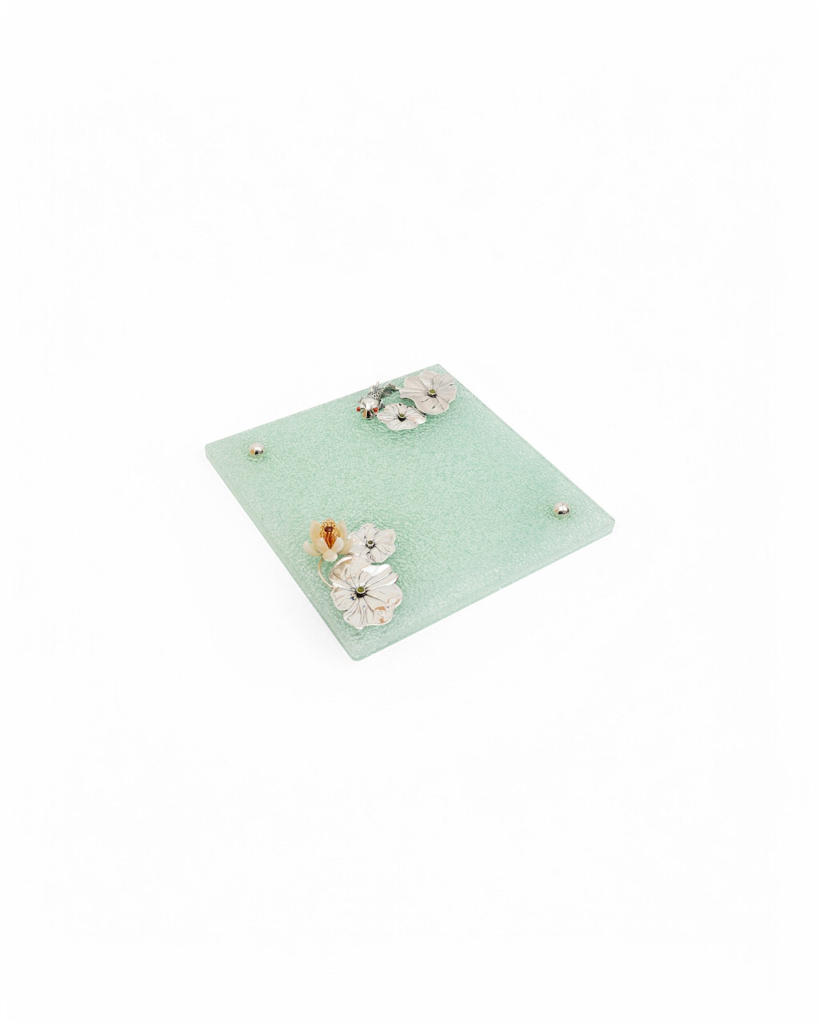 Glass Plate with Goldfish & Lotus Leaves