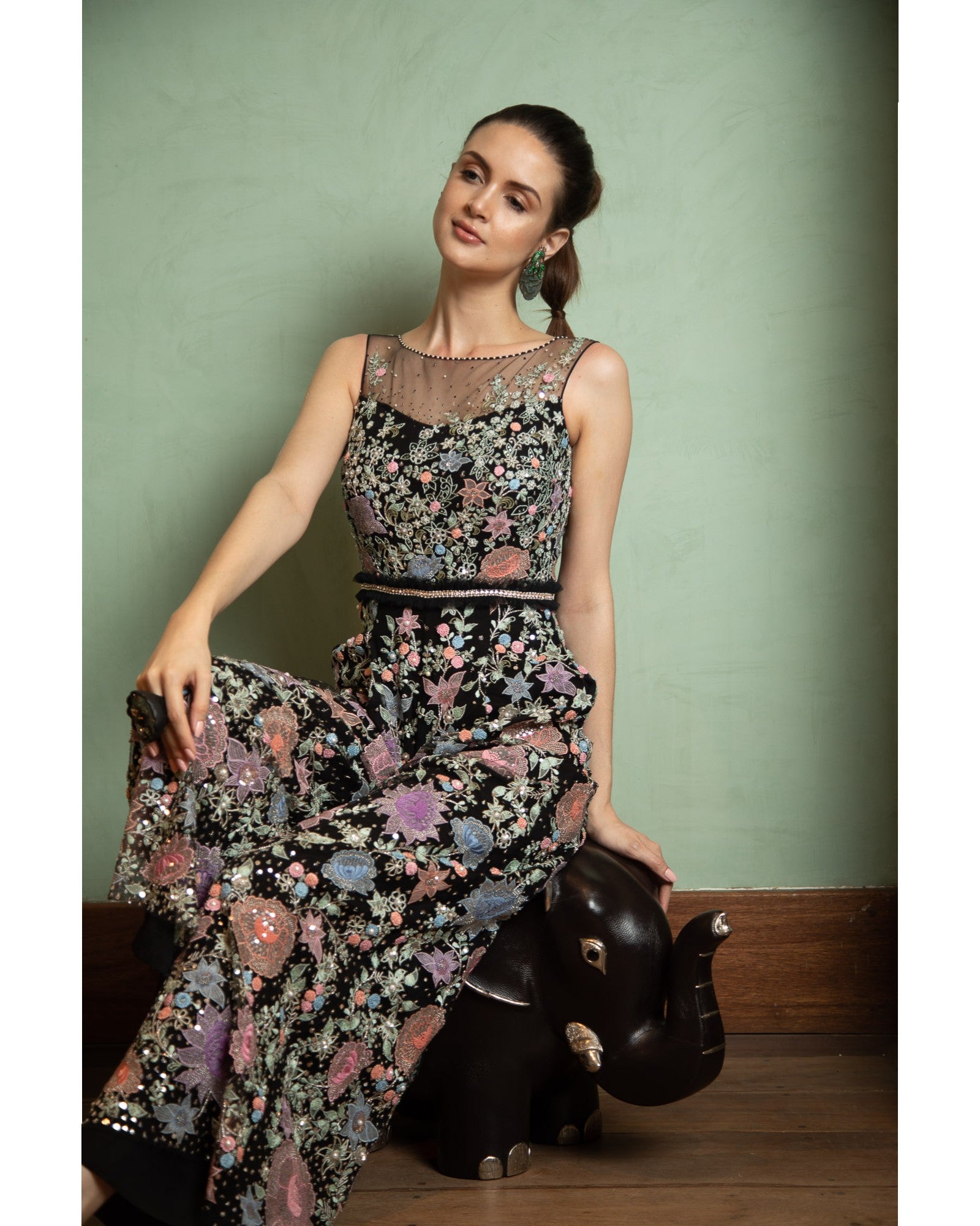 Brown Leather Elephant Stool #222