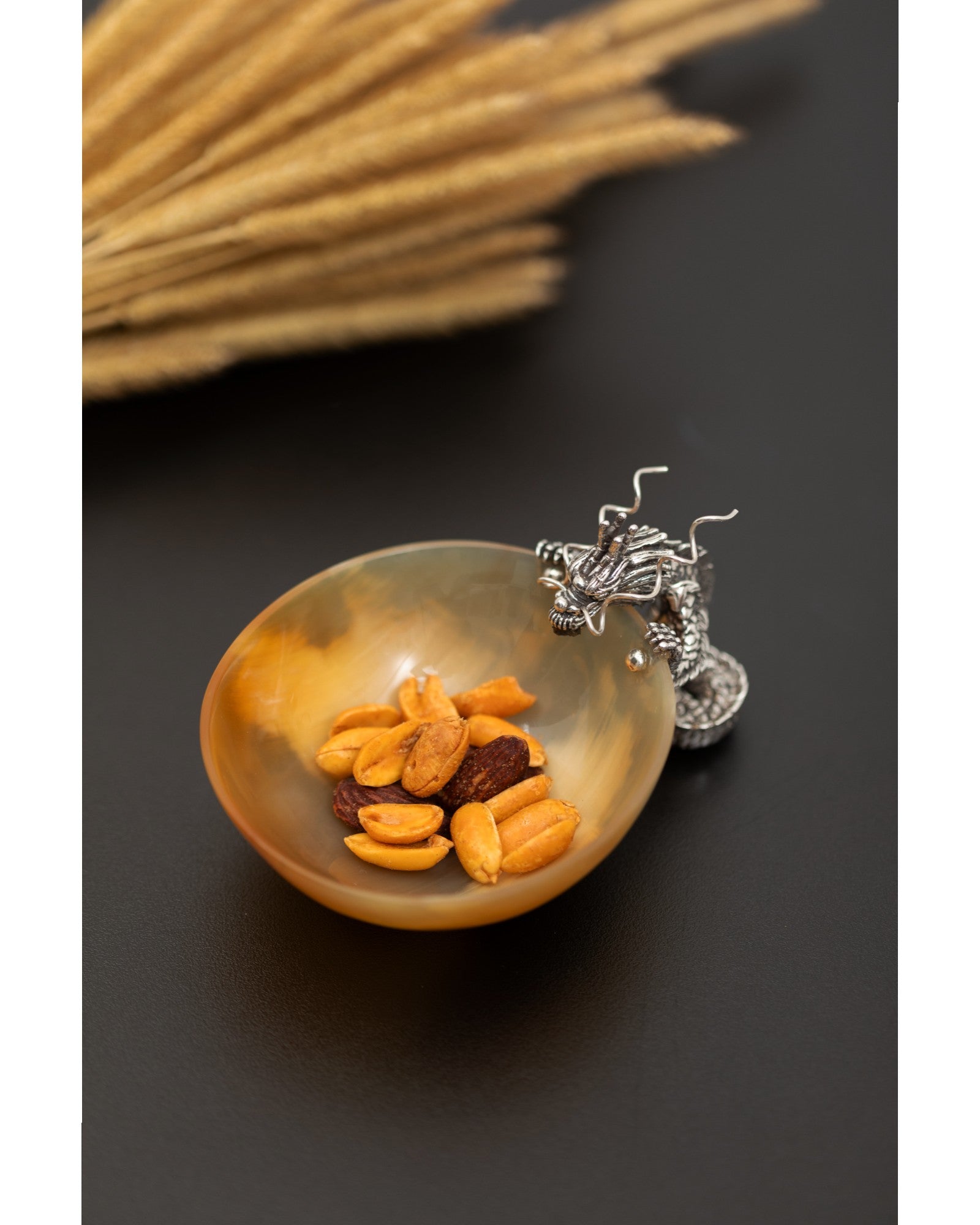Buffalo Horn Bowl with Silver Dragon