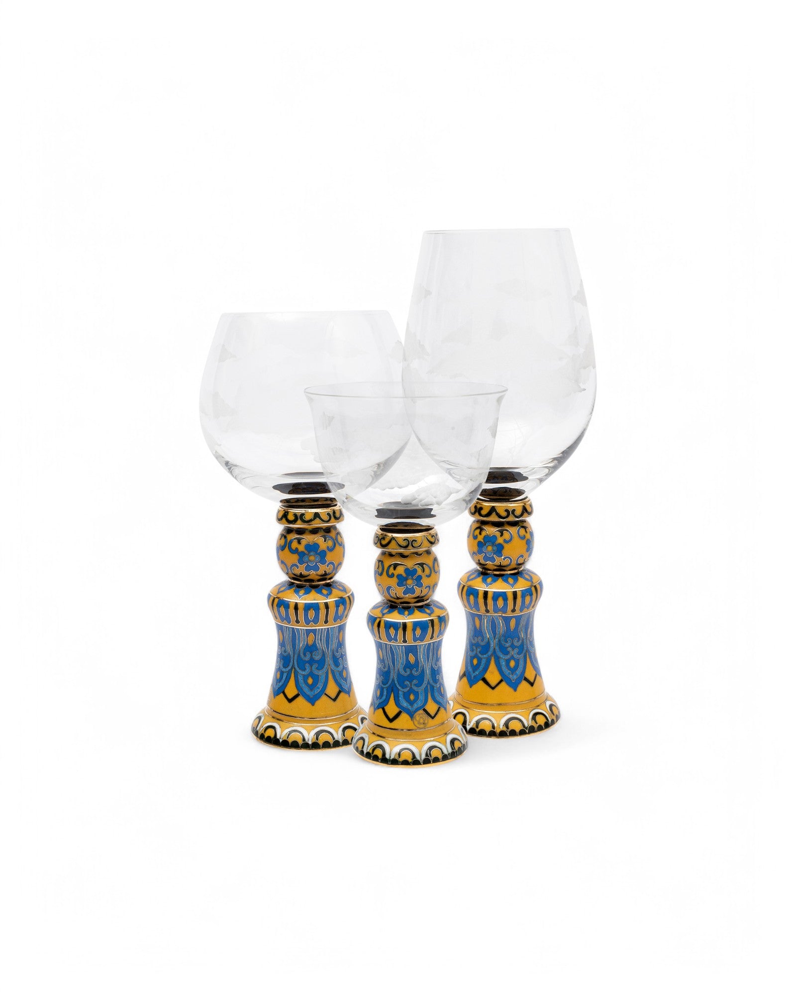 Crystal Goblet Set with Cloisonné Base - Set of 3