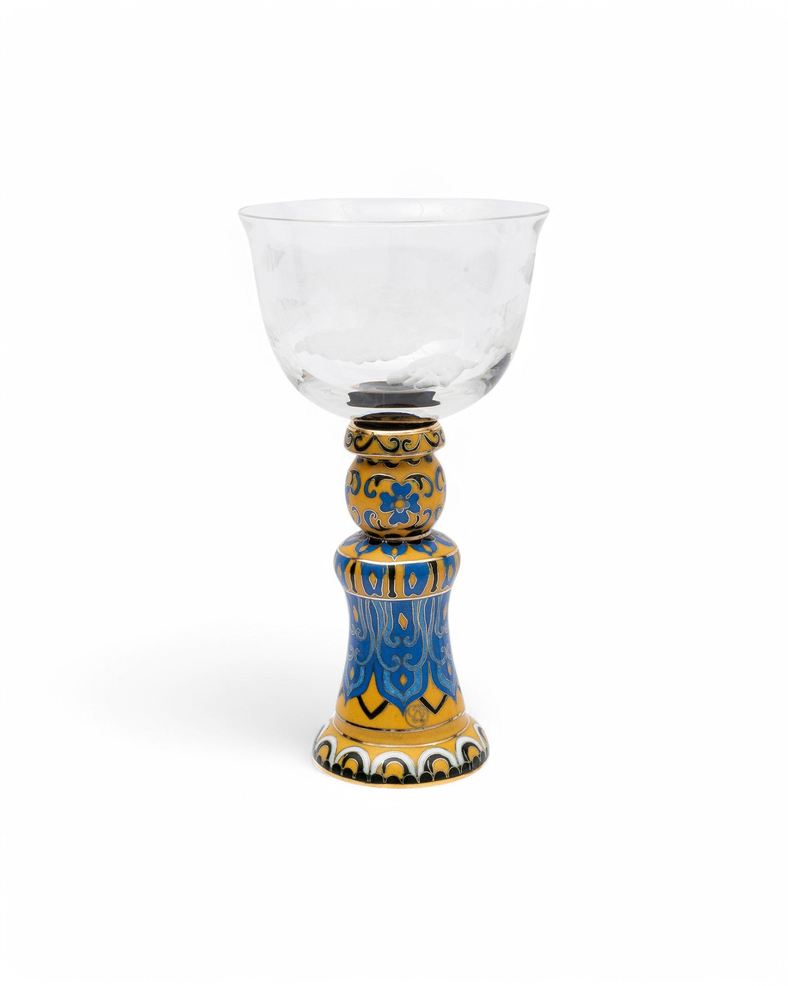 Crystal Goblet Set with Cloisonné Base - Set of 3