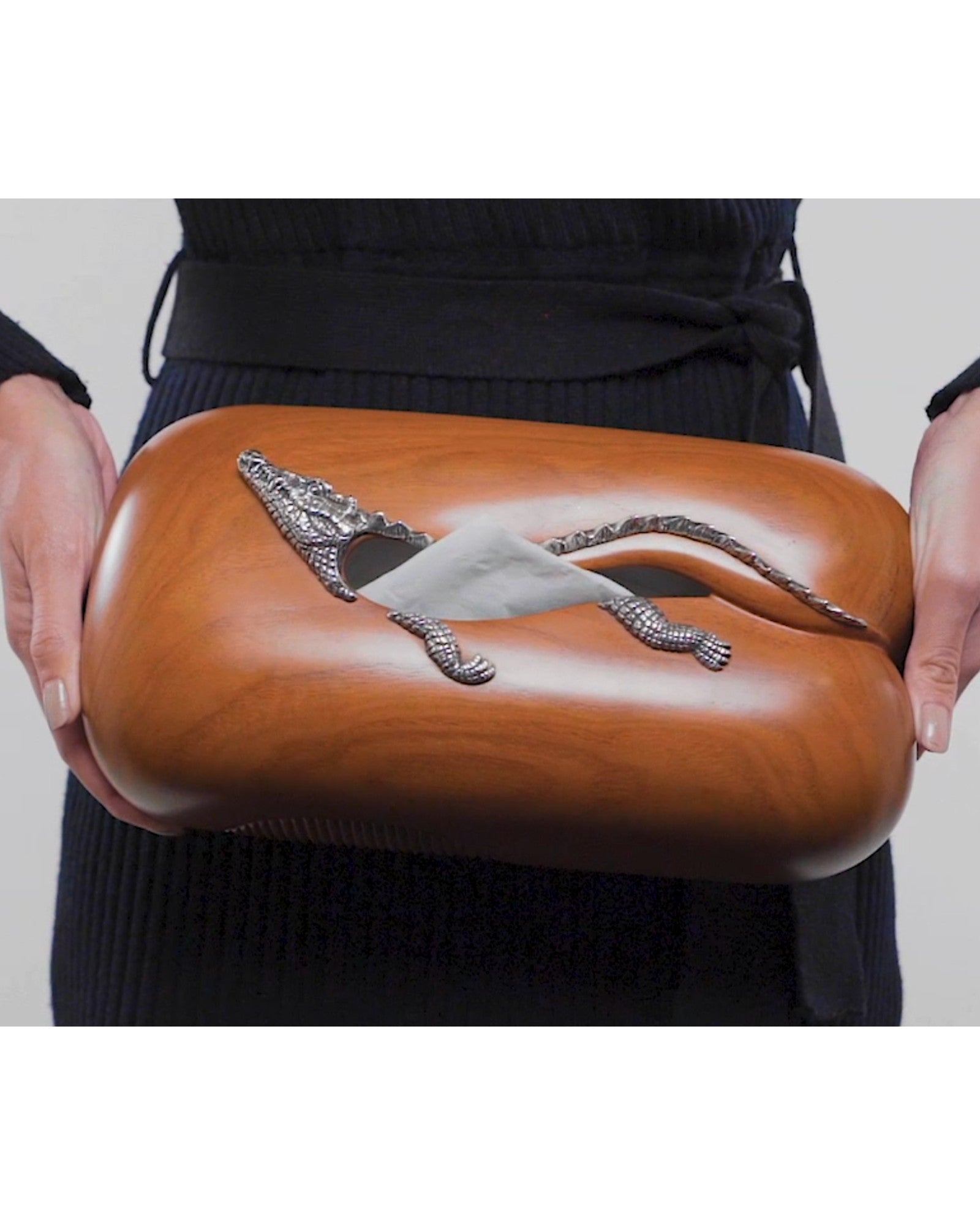 Tissue Box with Silver Crocodile