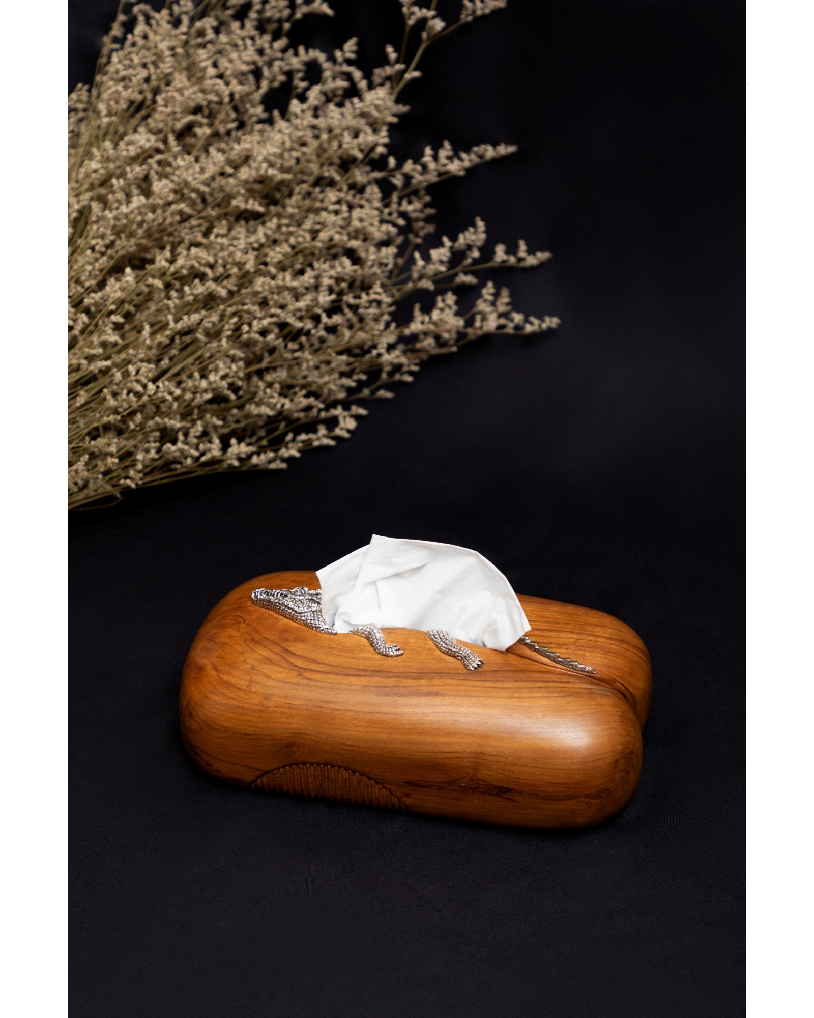 Tissue Box with Silver Crocodile