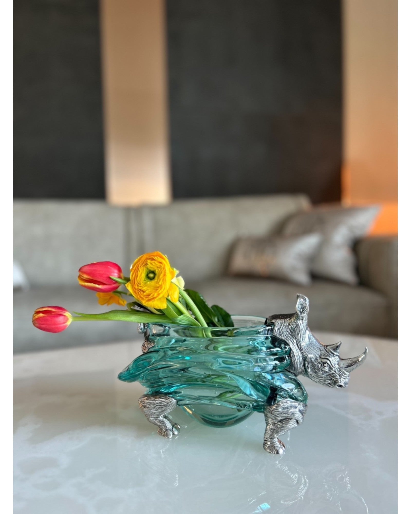 Glass Container with Silver Rhino