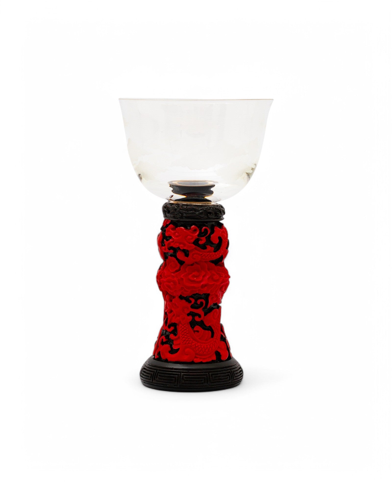 Wine Goblet Set with Red Lacquer Base - Set of 3