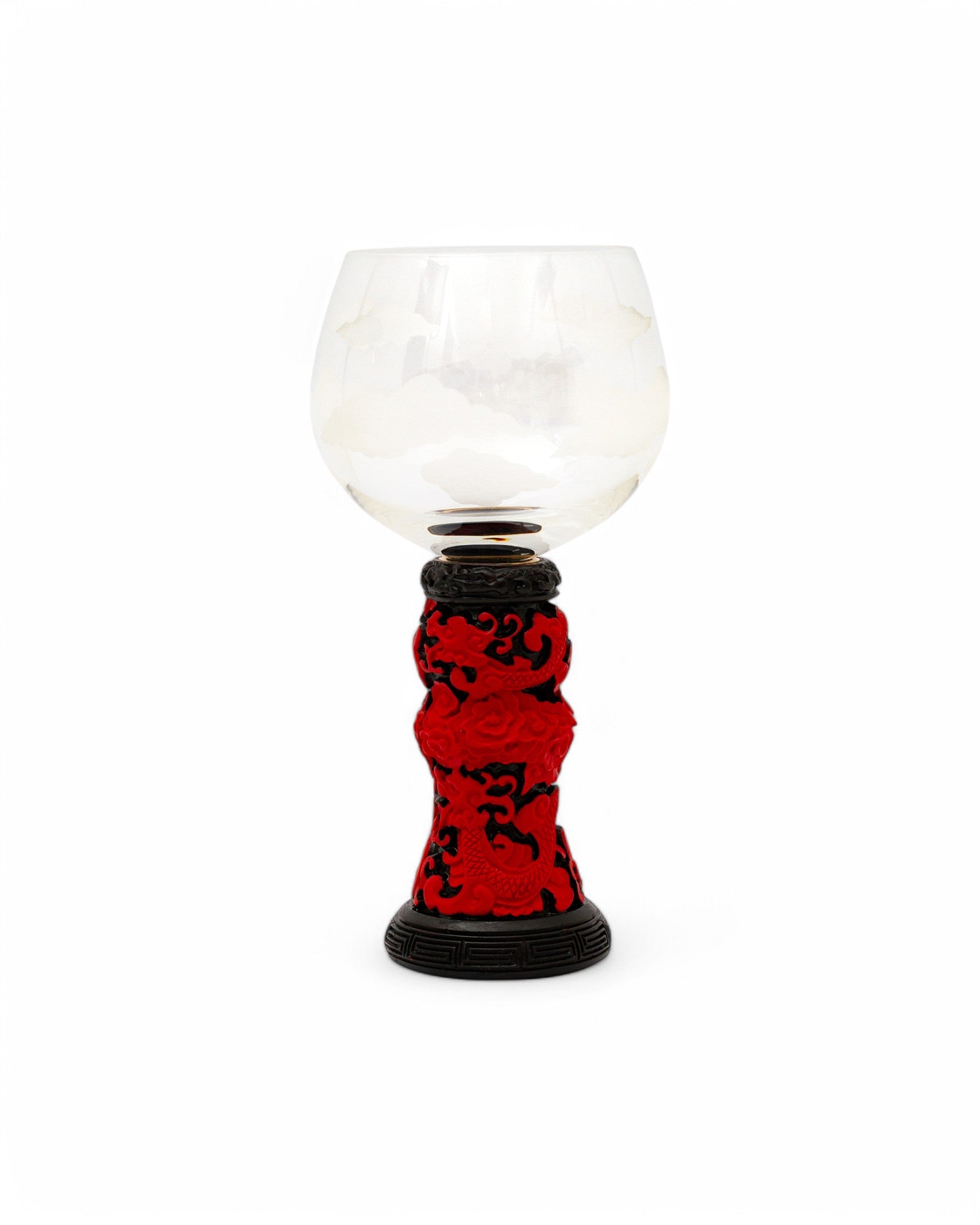 Wine Goblet Set with Red Lacquer Base - Set of 3