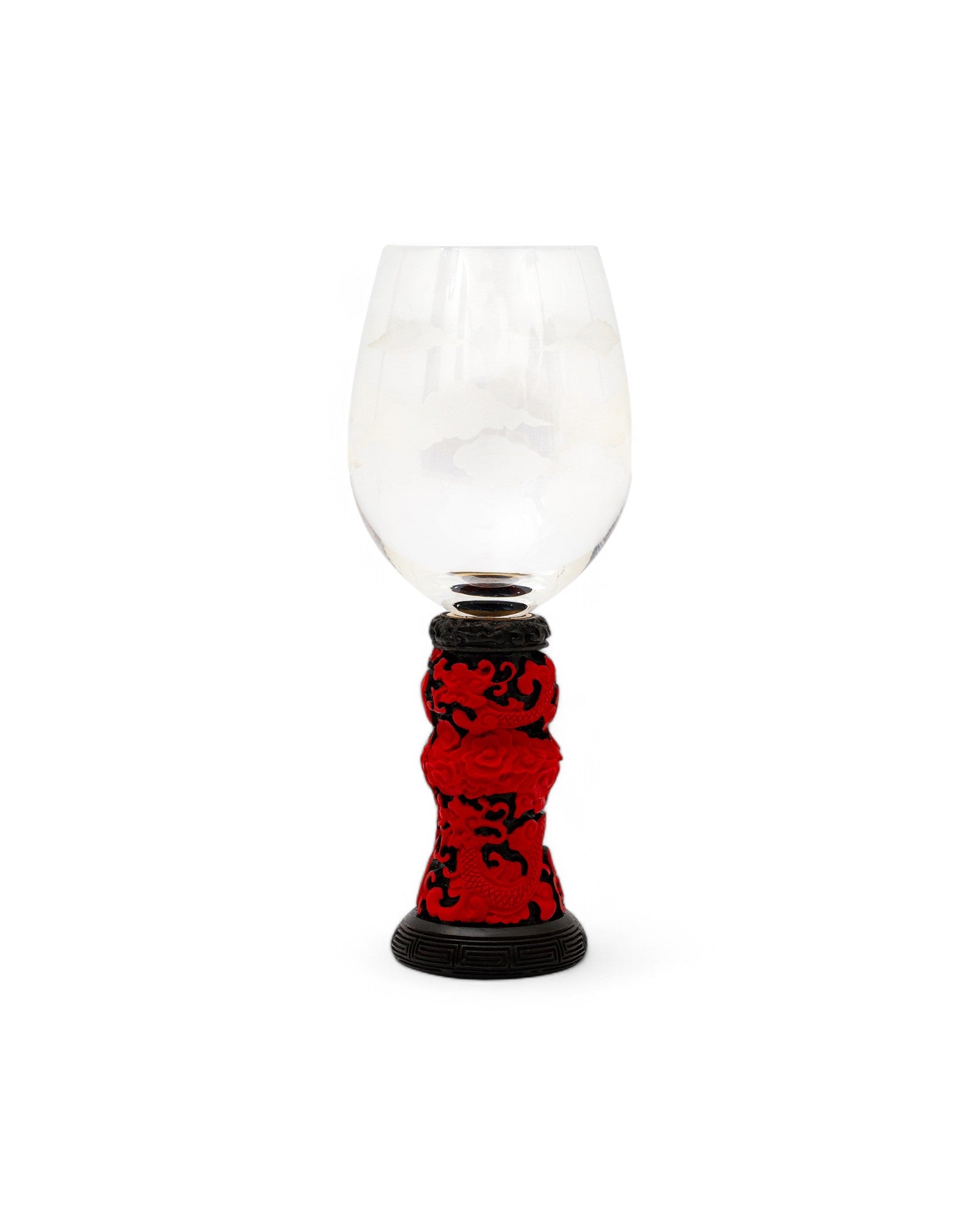 Wine Goblet Set with Red Lacquer Base - Set of 3