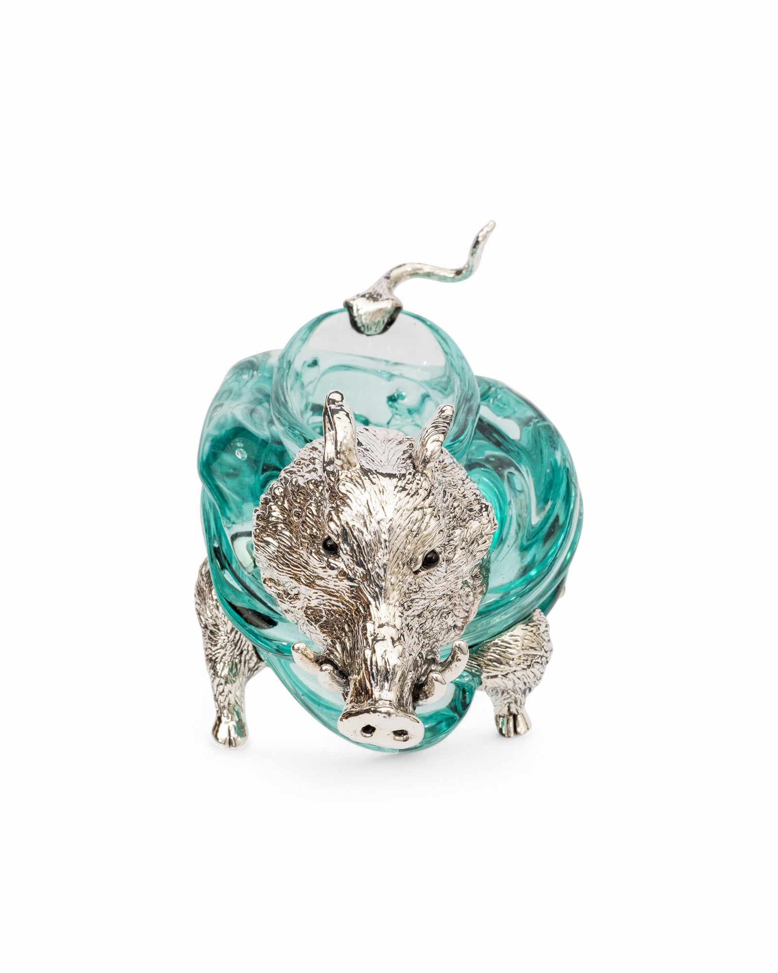 Glass Container with Silver Boar