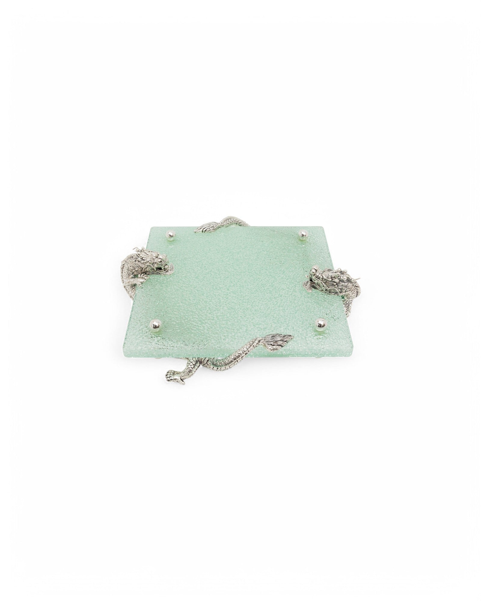 Glass Plate with Twin Silver Dragons