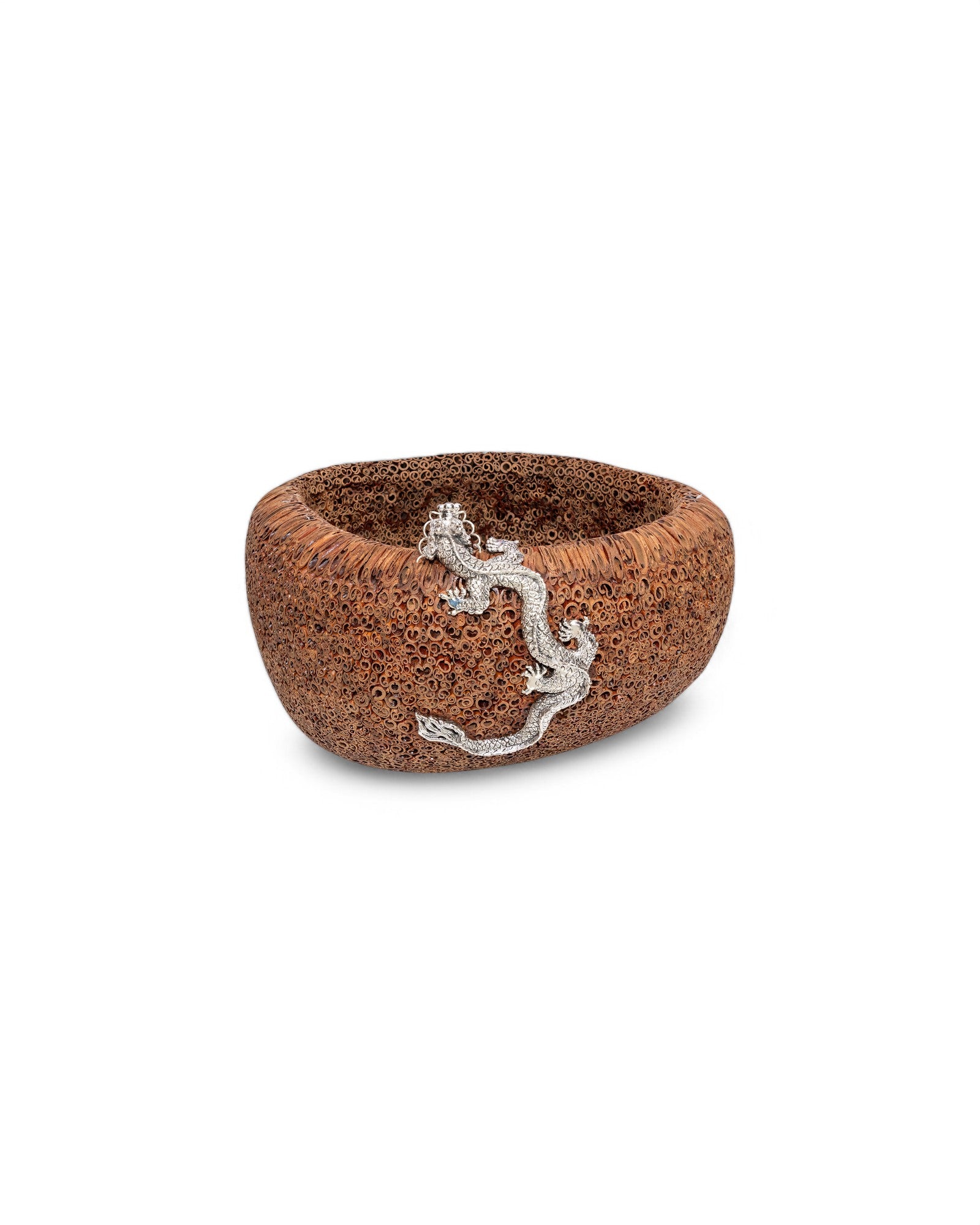 Cinnamon Bowl with Swirling Silver Dragon #S