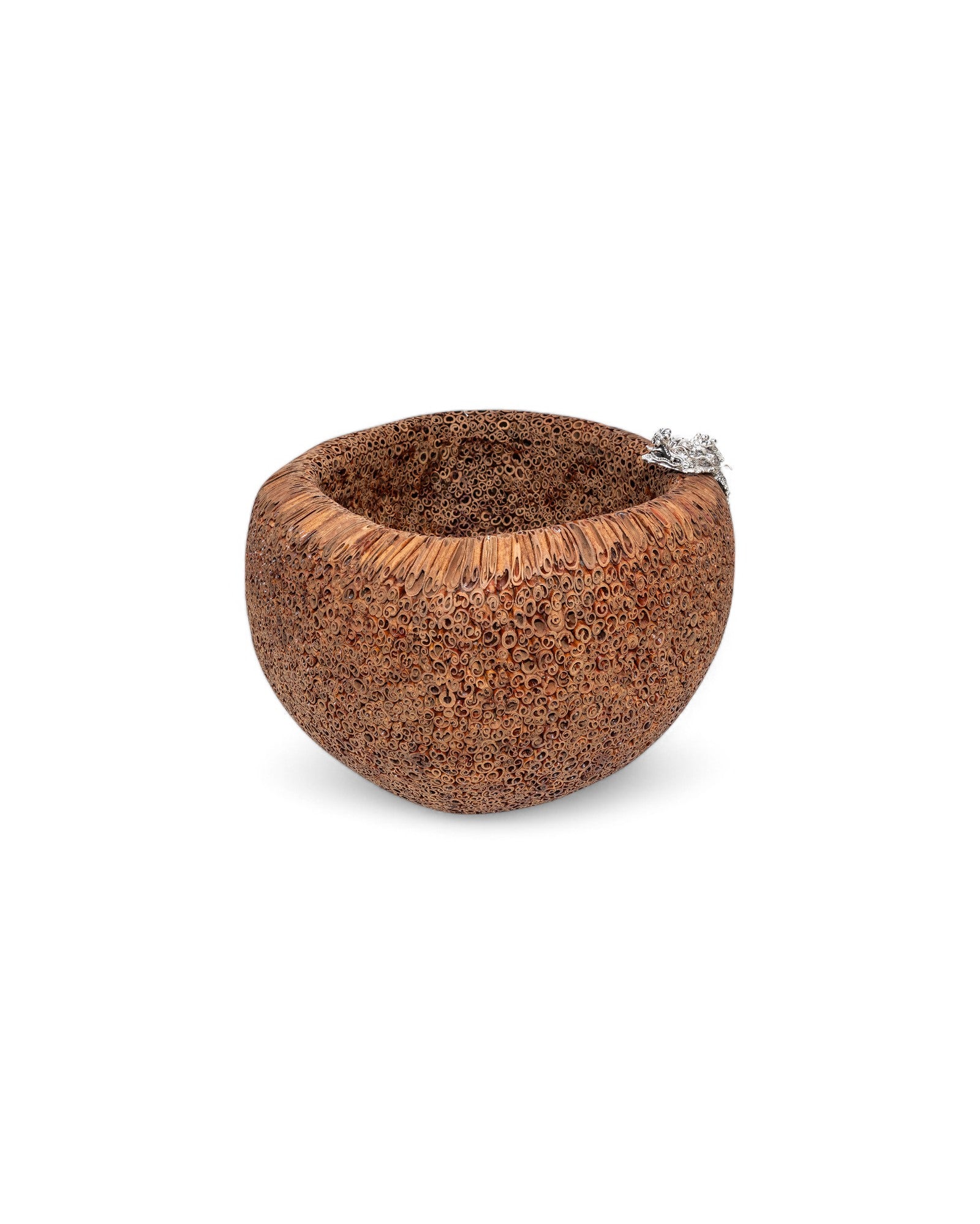 Cinnamon Bowl with Swirling Silver Dragon #S