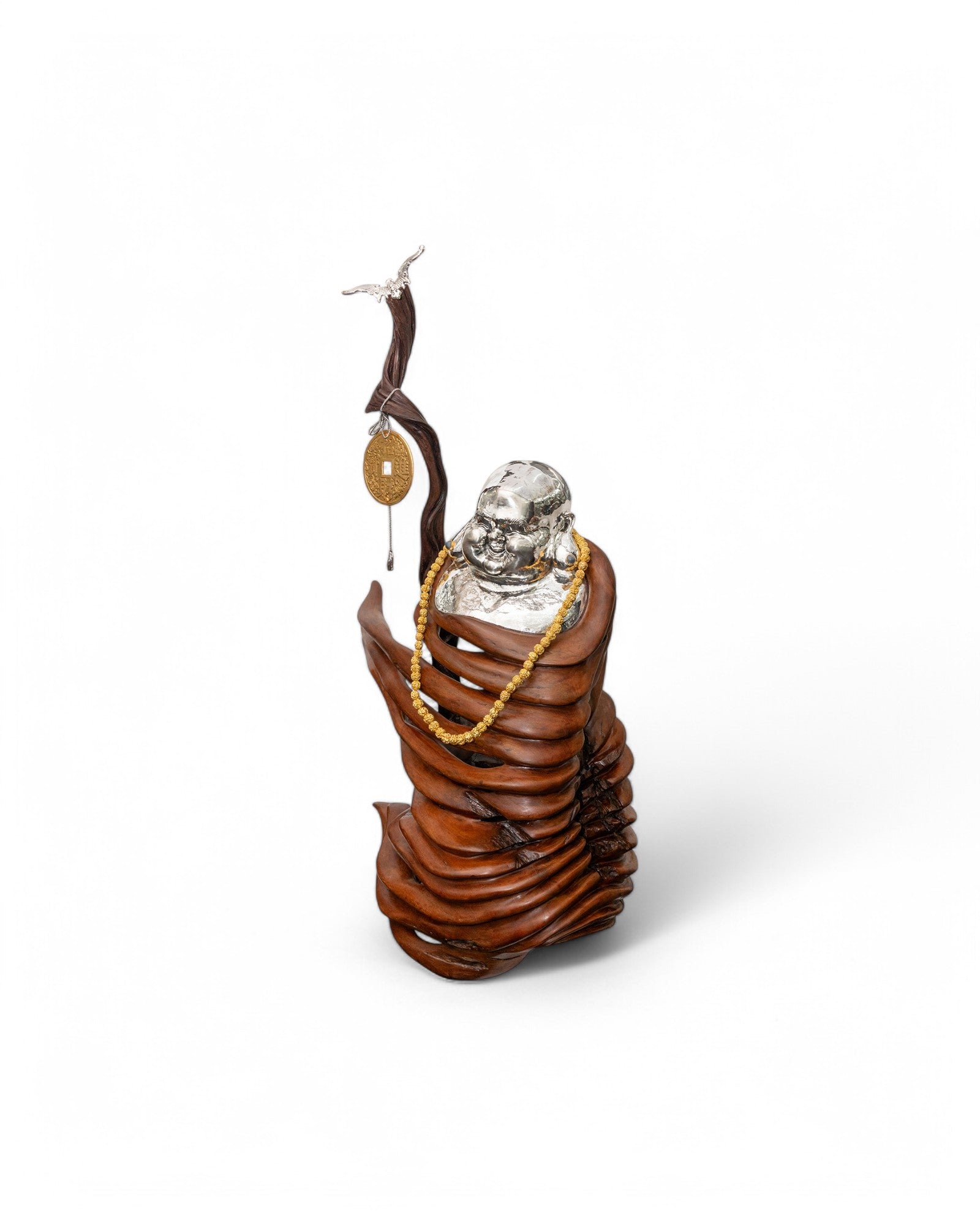 Happy Monk with Walking Stick and Silver Bat