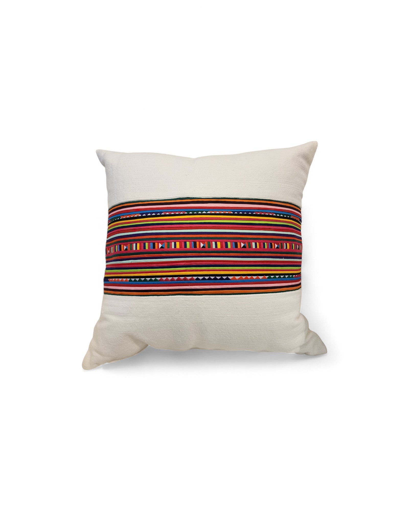 Square Cushion with Handwoven cotton & Lisu Embroidery