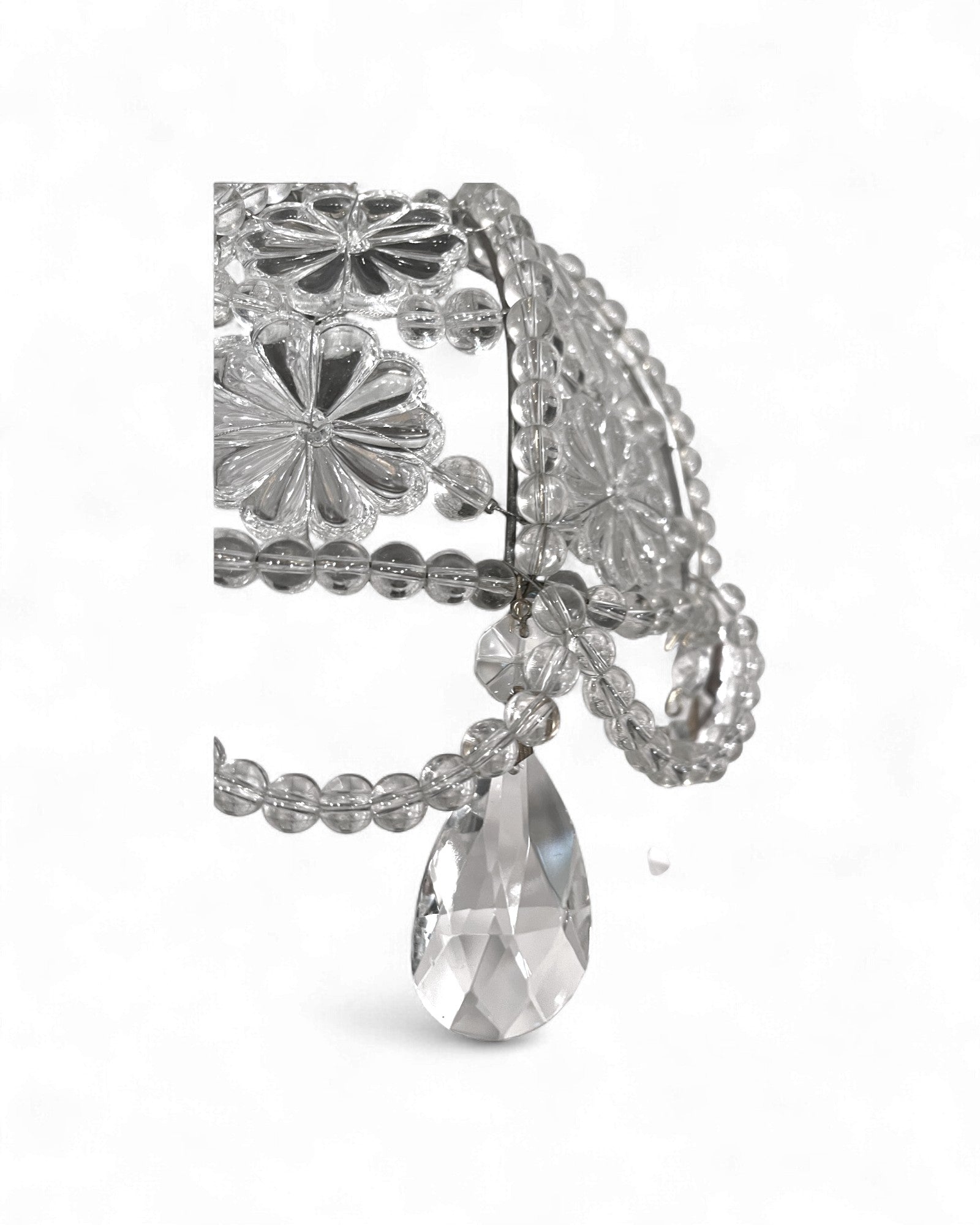 Vintage Glass-Beaded Brass Crystal Basket Chandelier