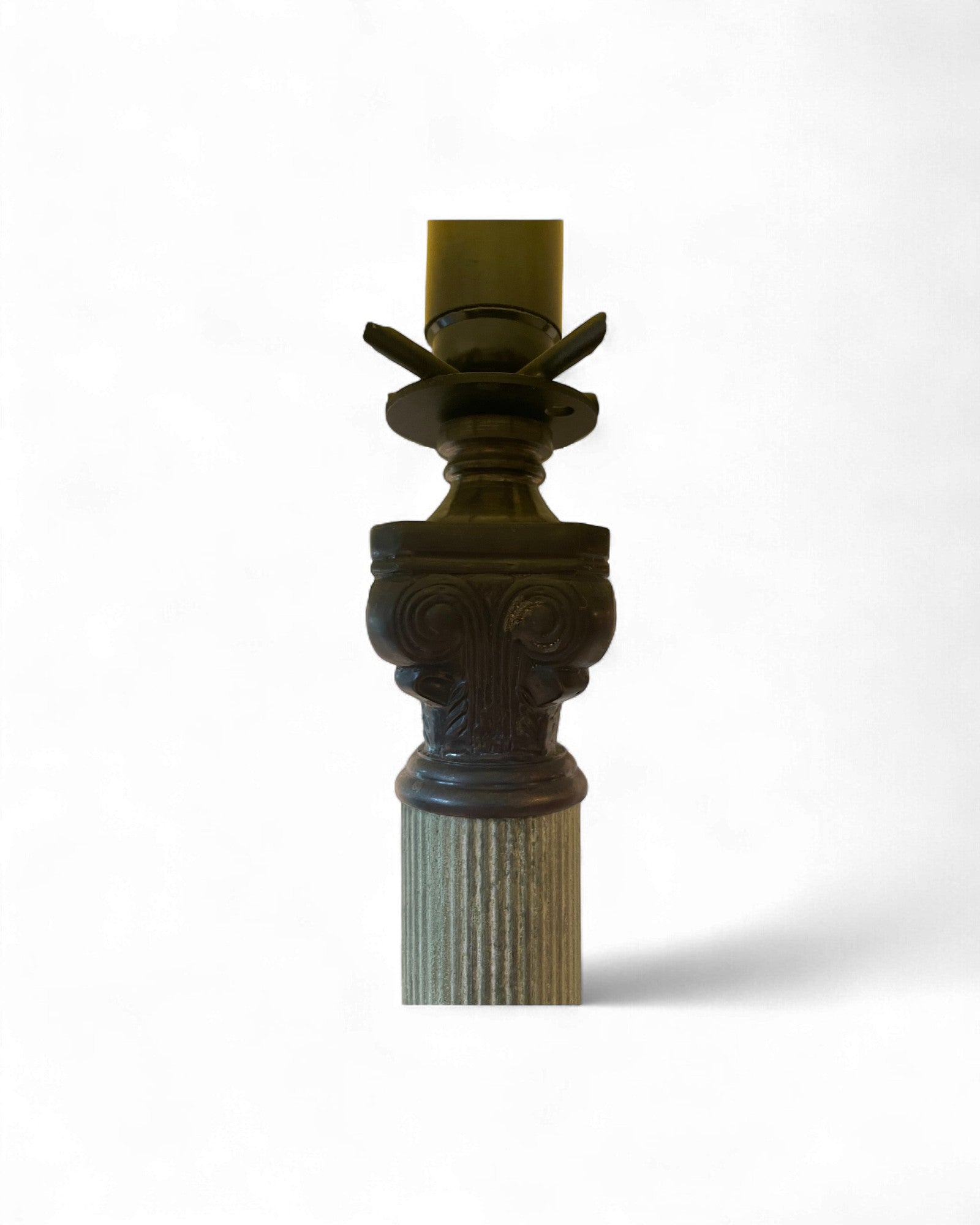 French Art Nouveau Brass Table Lamp with Iridescent Art Glass Shade