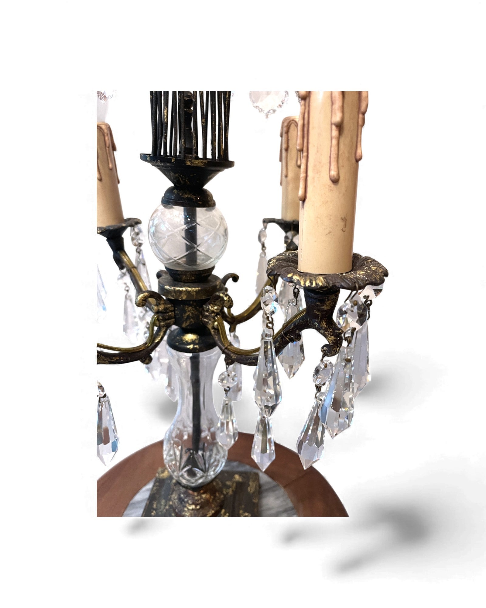 Mid-Century Hollywood Regency Brass & Cut Crystal Girandole Lamp - 4 Bulb