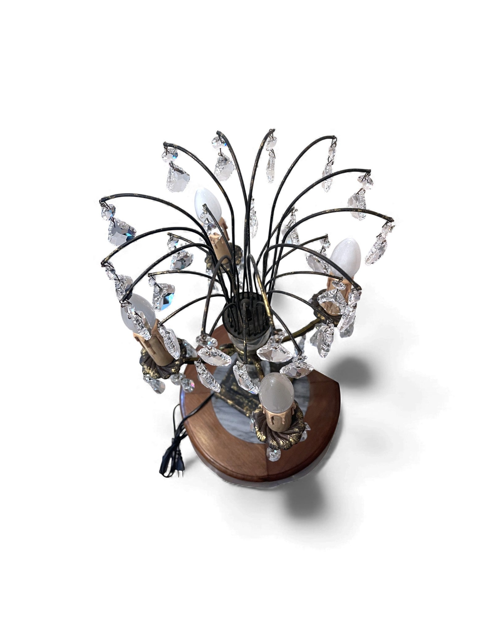 Mid-Century Hollywood Regency Brass & Cut Crystal Girandole Lamp - 4 Bulb