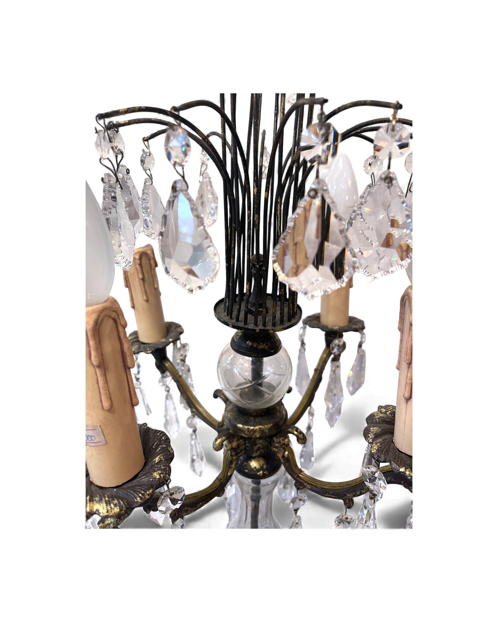 Mid-Century Hollywood Regency Brass & Cut Crystal Girandole Lamp - 4 Bulb