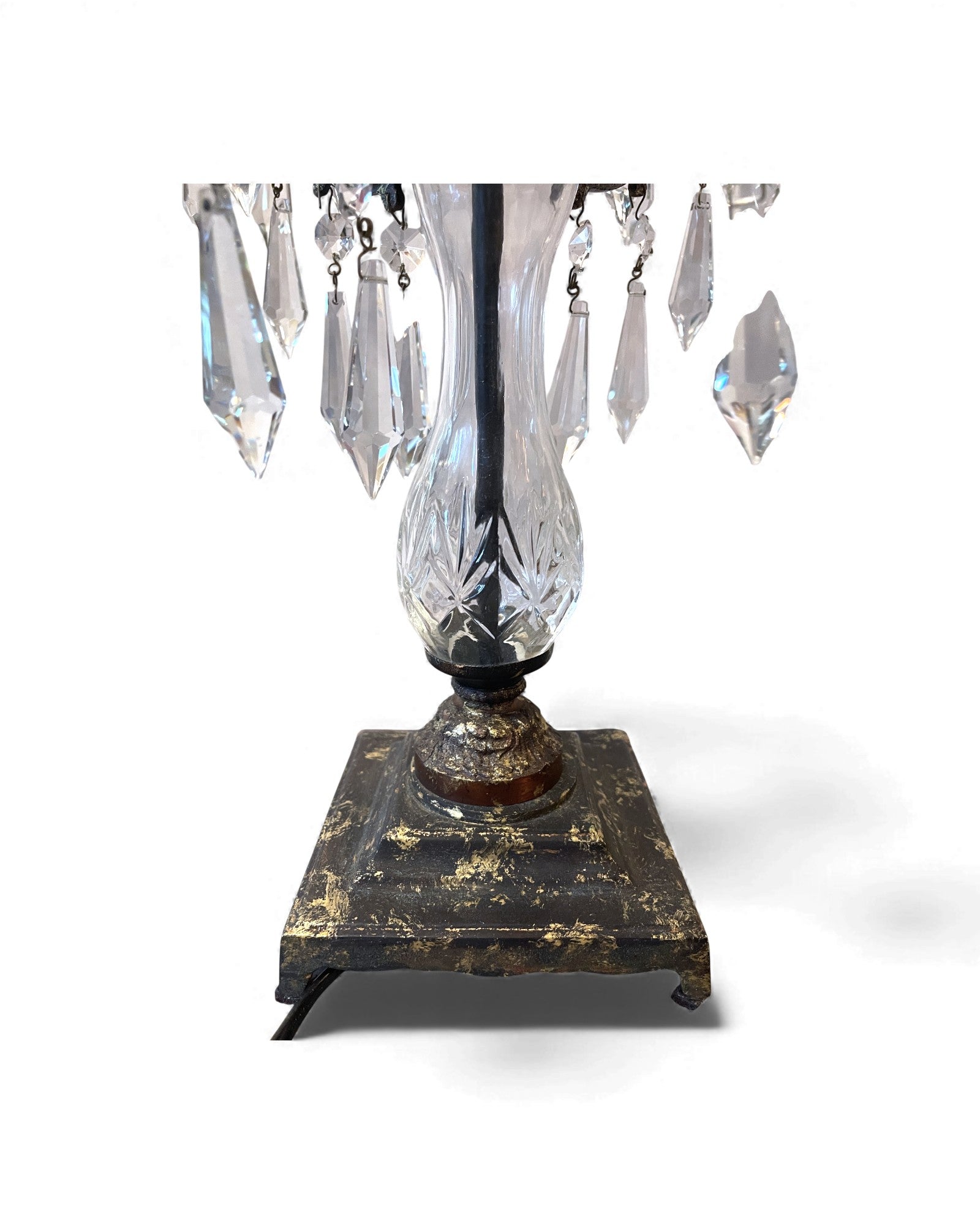 Mid-Century Hollywood Regency Brass & Cut Crystal Girandole Lamp - 4 Bulb