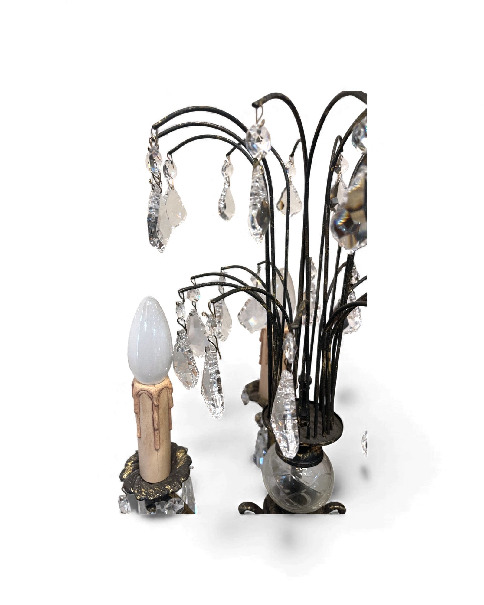 Mid-Century Hollywood Regency Brass & Cut Crystal Girandole Lamp - 4 Bulb