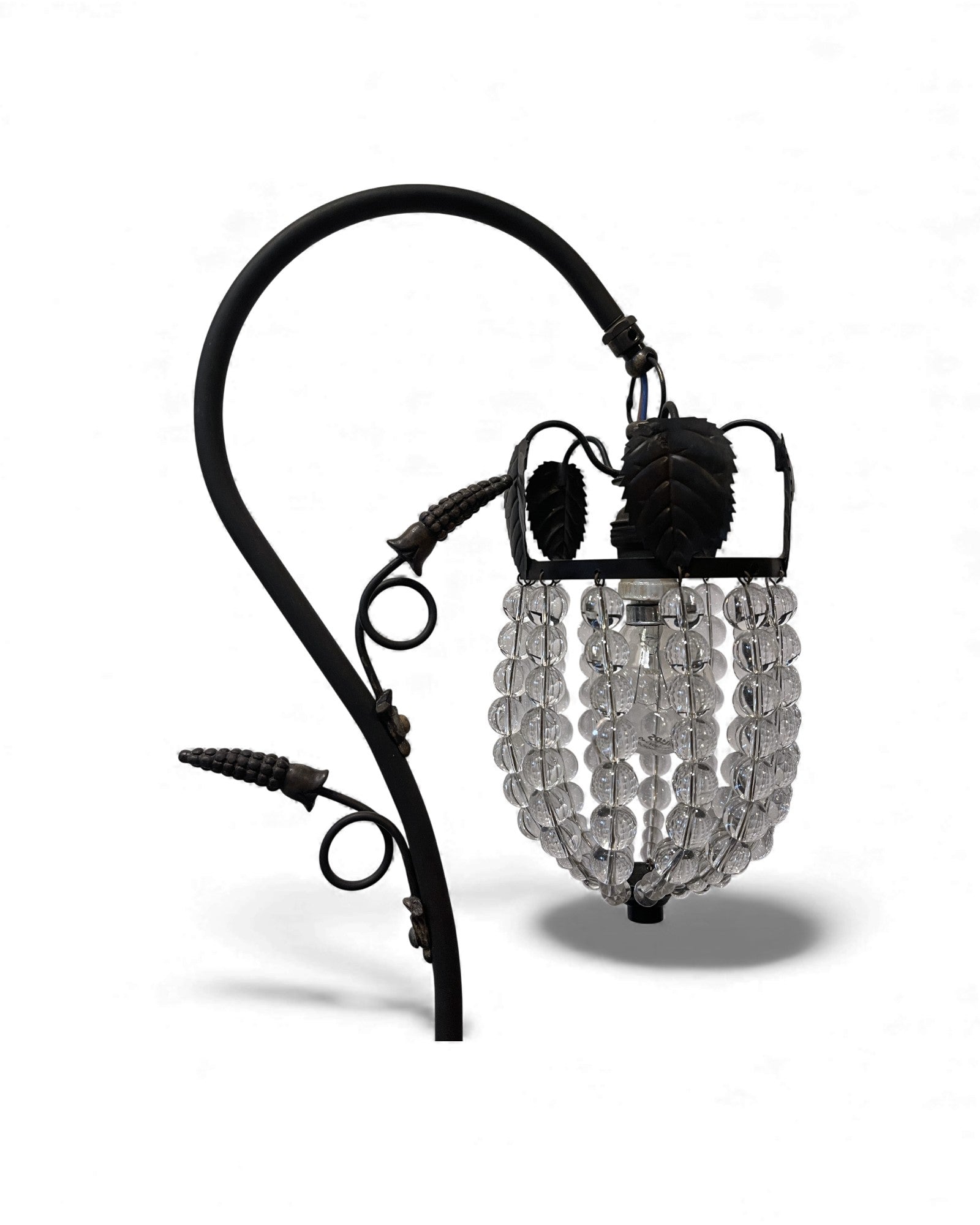 Art Deco Patinated Brass Table Lamp with Beaded Glass Shade