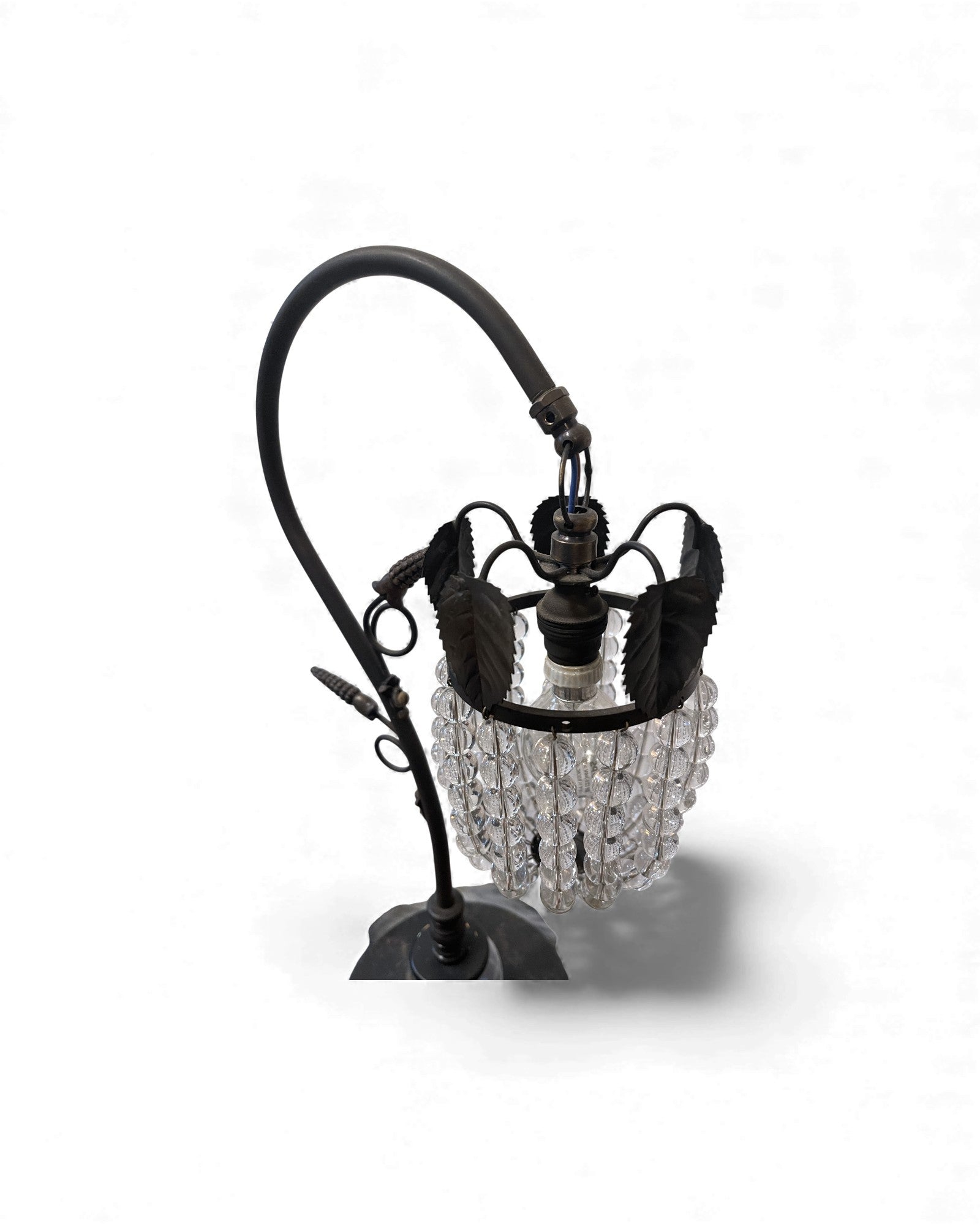 Art Deco Patinated Brass Table Lamp with Beaded Glass Shade