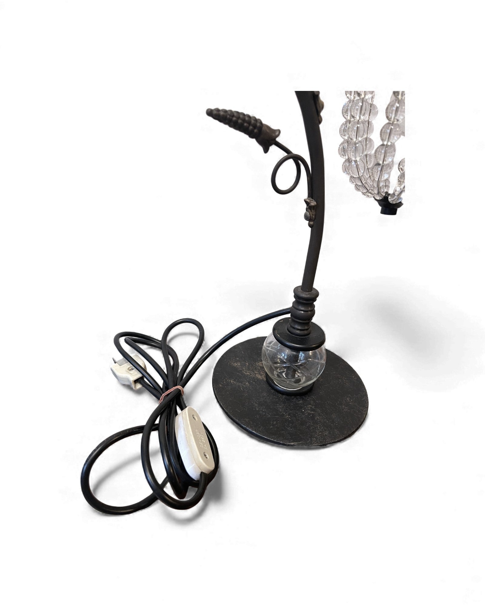Art Deco Patinated Brass Table Lamp with Beaded Glass Shade
