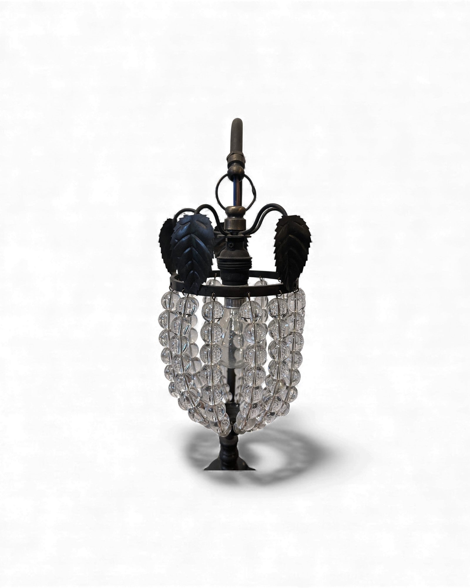 Art Deco Patinated Brass Table Lamp with Beaded Glass Shade