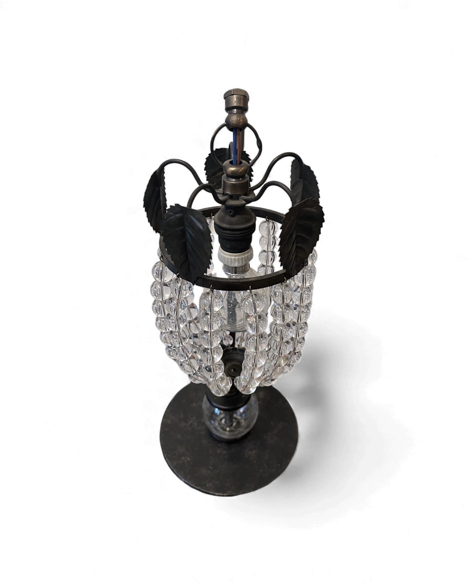 Art Deco Patinated Brass Table Lamp with Beaded Glass Shade