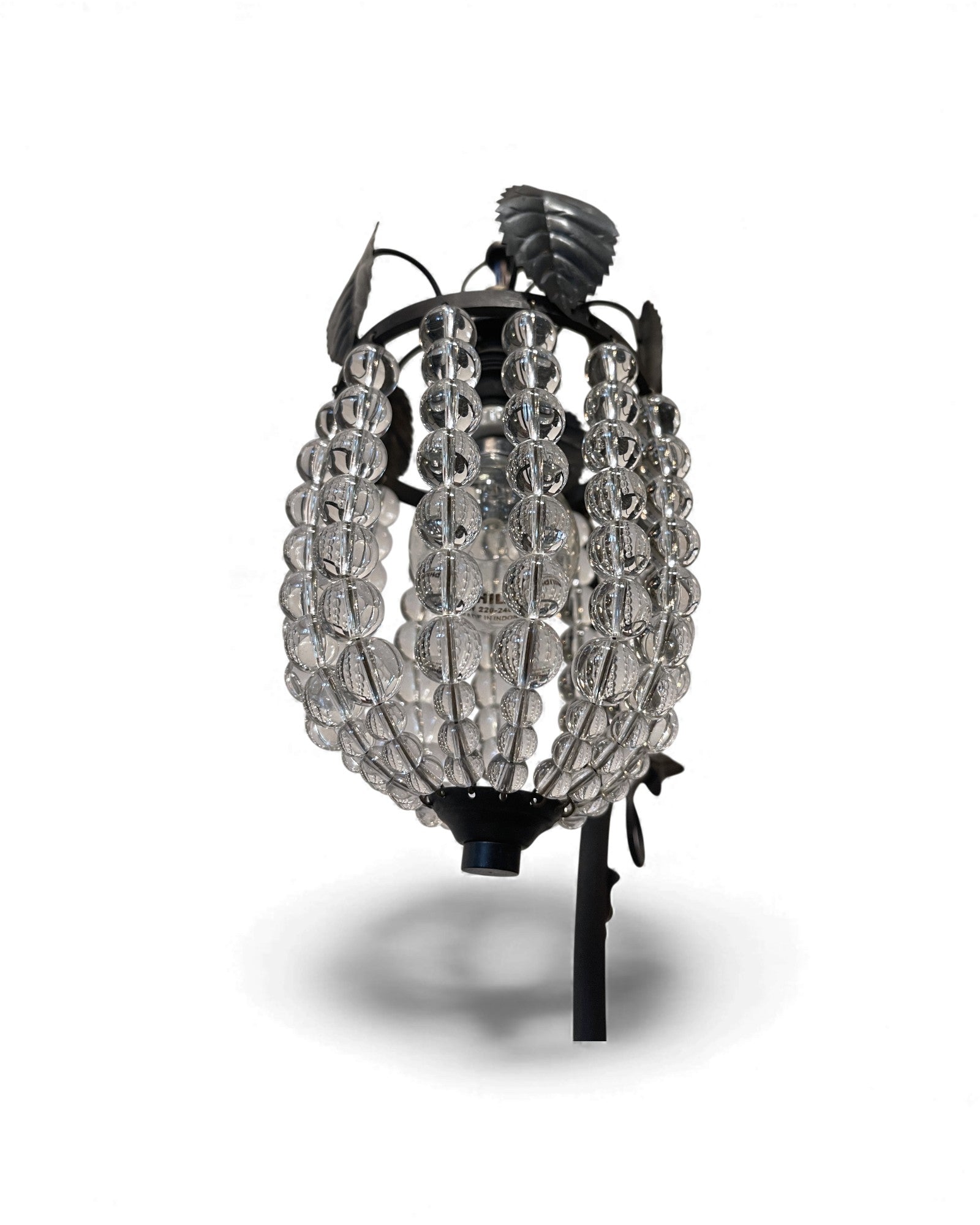 Art Deco Patinated Brass Table Lamp with Beaded Glass Shade