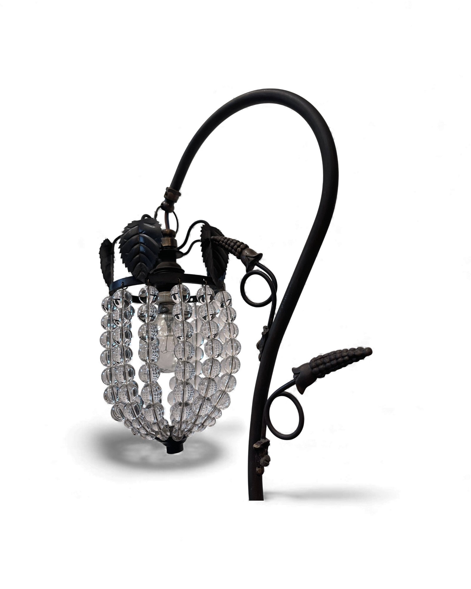 Art Deco Patinated Brass Table Lamp with Beaded Glass Shade