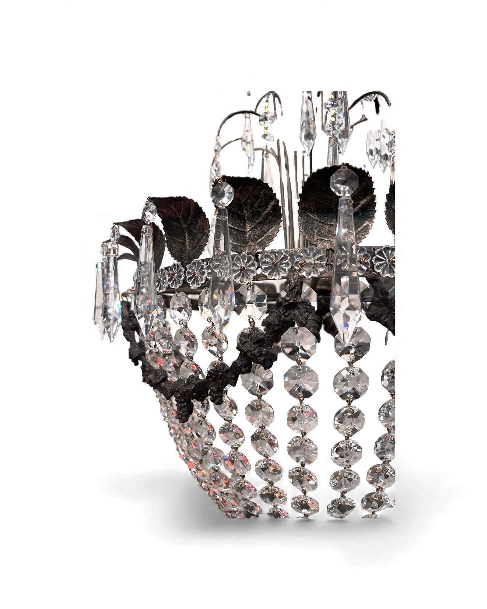 Basket-Shaped Bohemian Crystal Chandelier with Waterfall Top